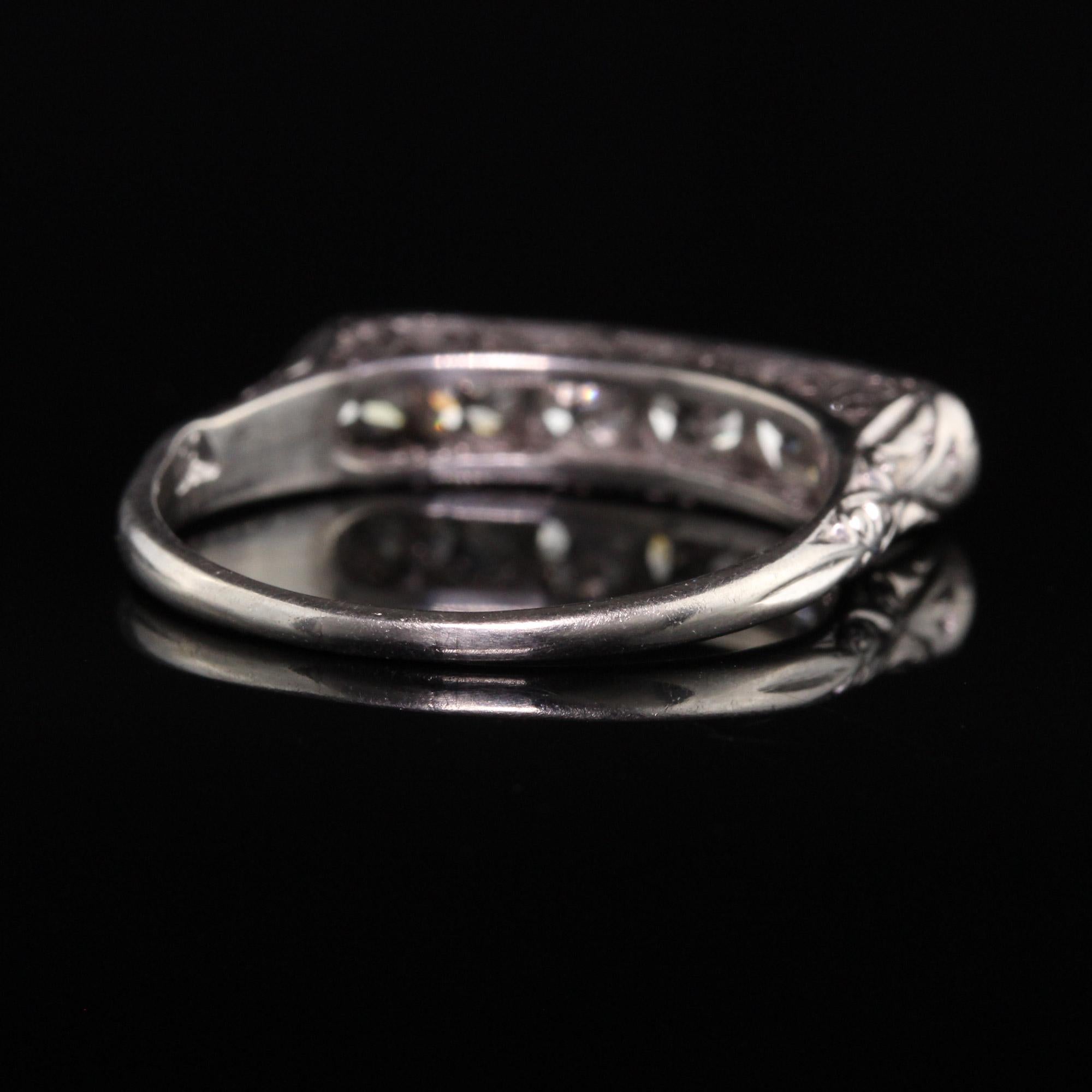 Antique Art Deco Platinum Old European Diamond Six Stone Wedding Band In Good Condition For Sale In Great Neck, NY