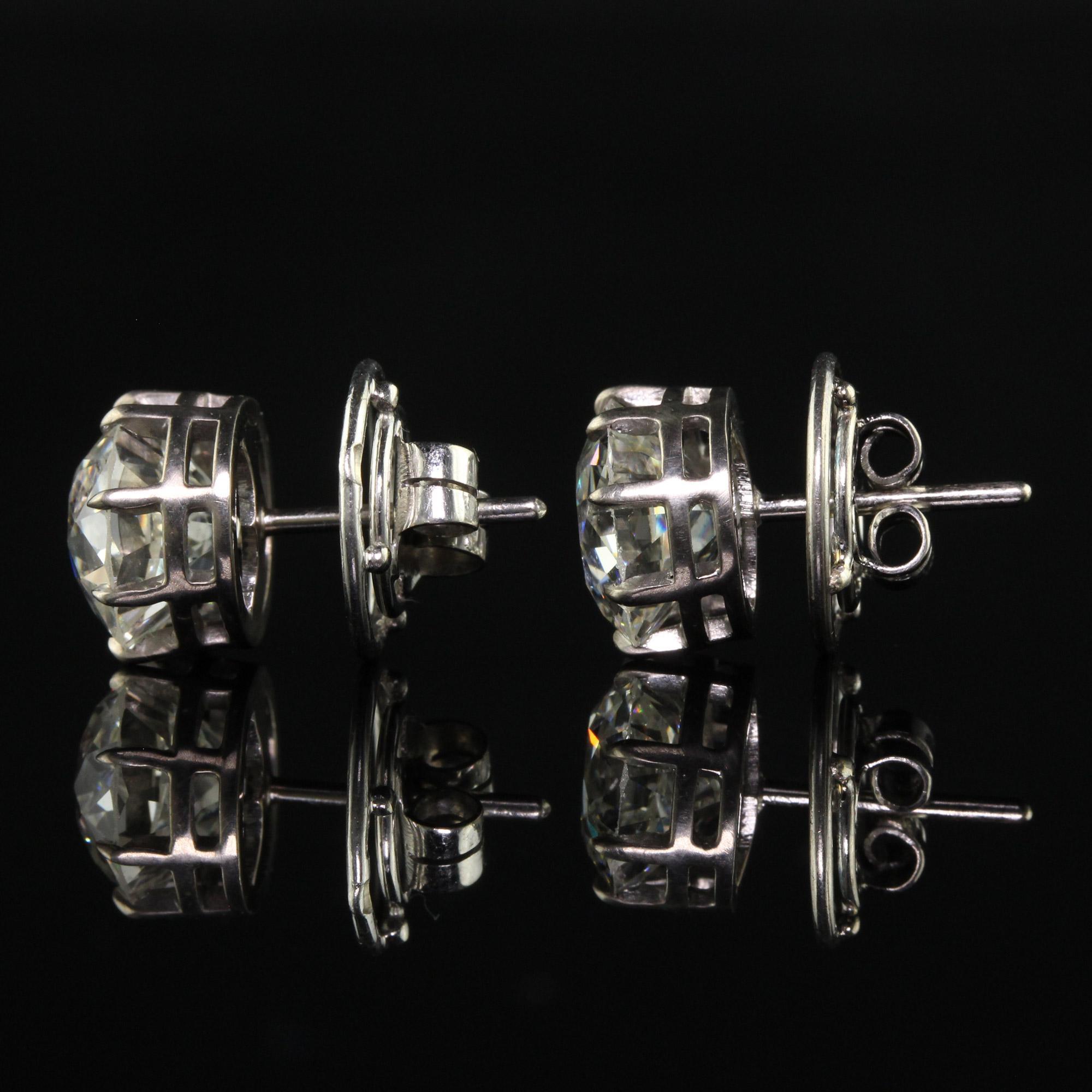 Antique Art Deco Platinum Old European Diamond Stud Earrings - GIA For Sale 5