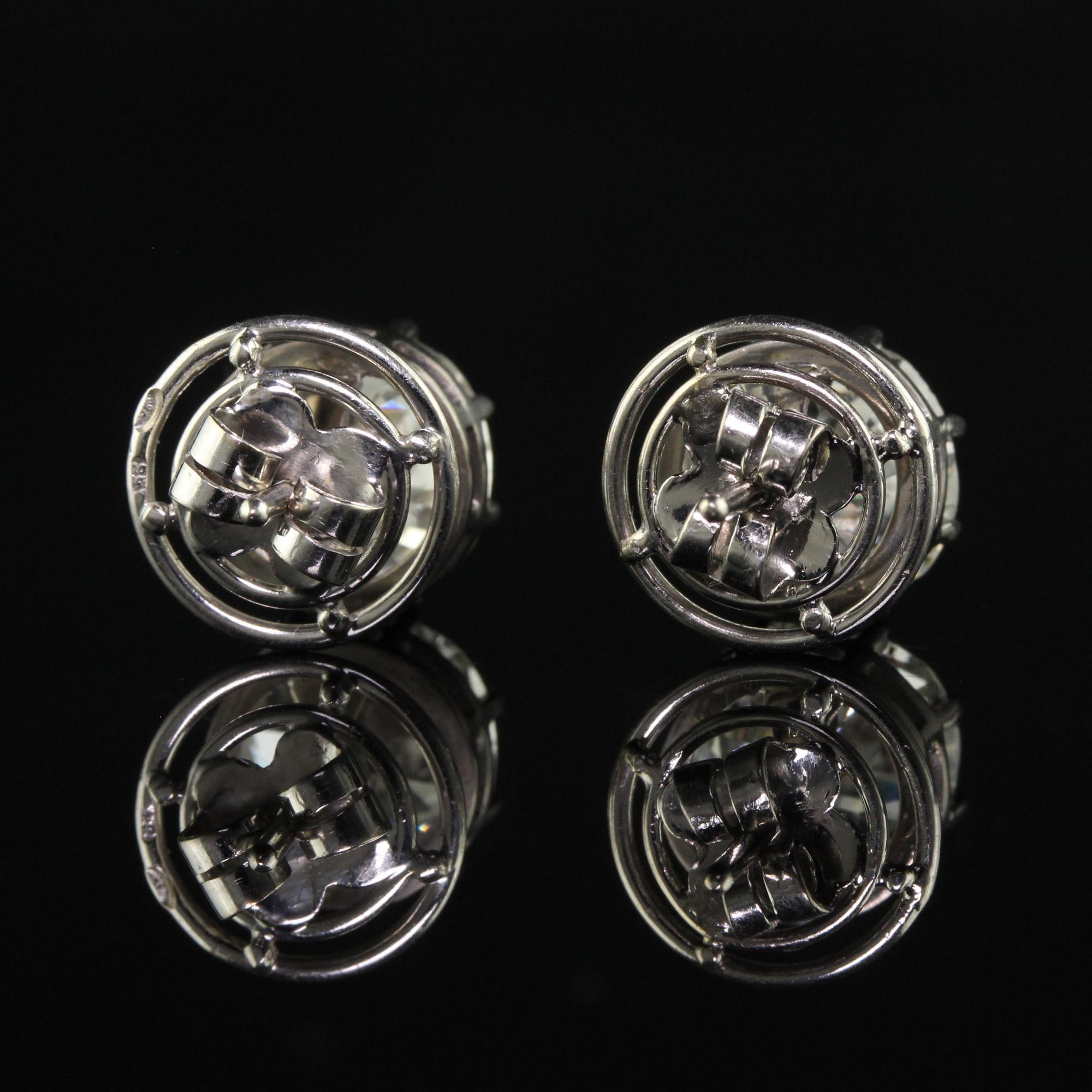 Antique Art Deco Platinum Old European Diamond Stud Earrings - GIA For Sale 6