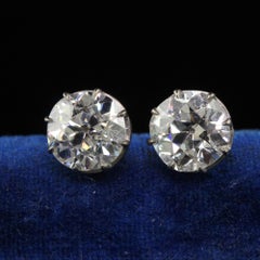 Antique Art Deco Platinum Old European Diamond Stud Earrings - GIA