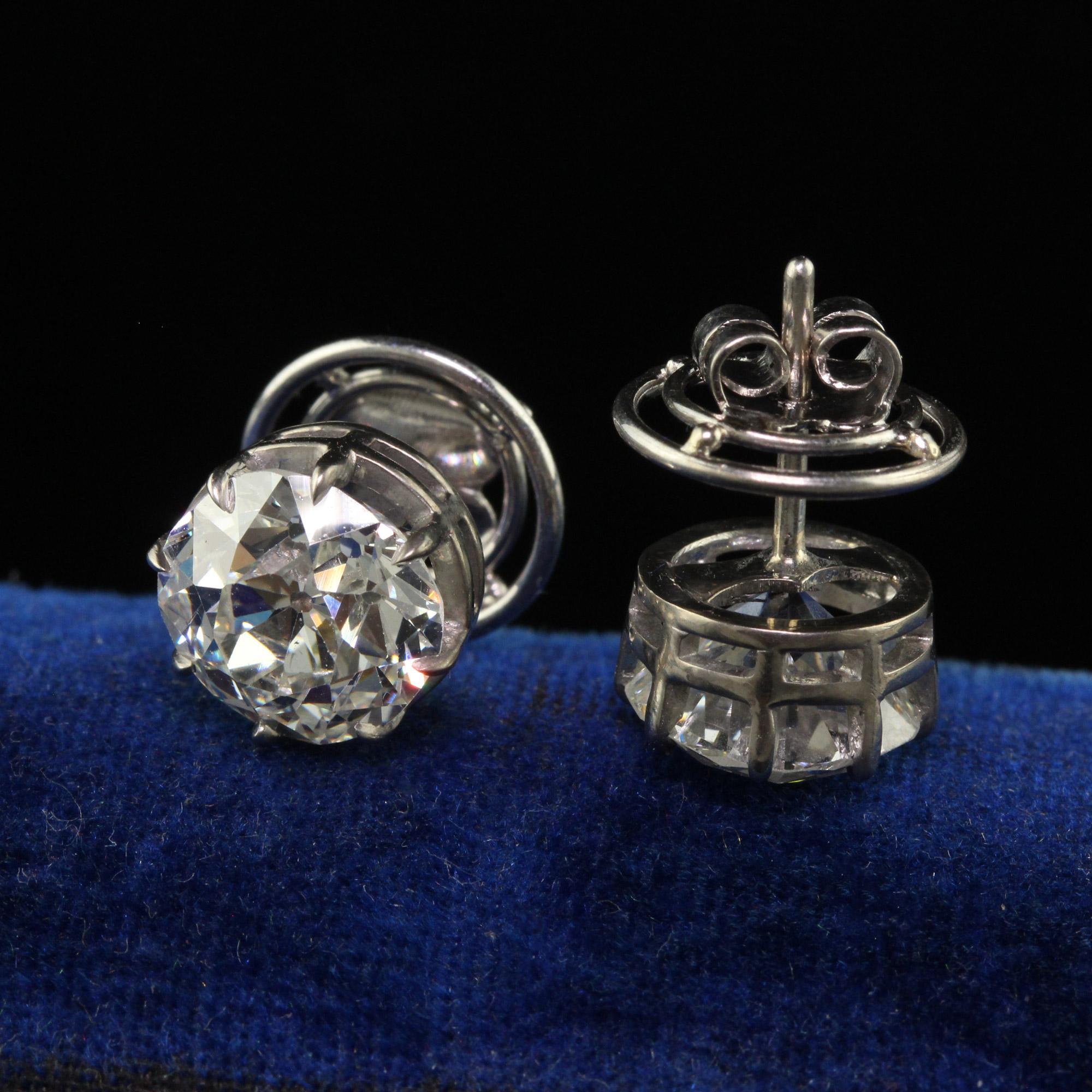 Old European Cut Antique Art Deco Platinum Old European Diamond Stud Earrings - GIA For Sale