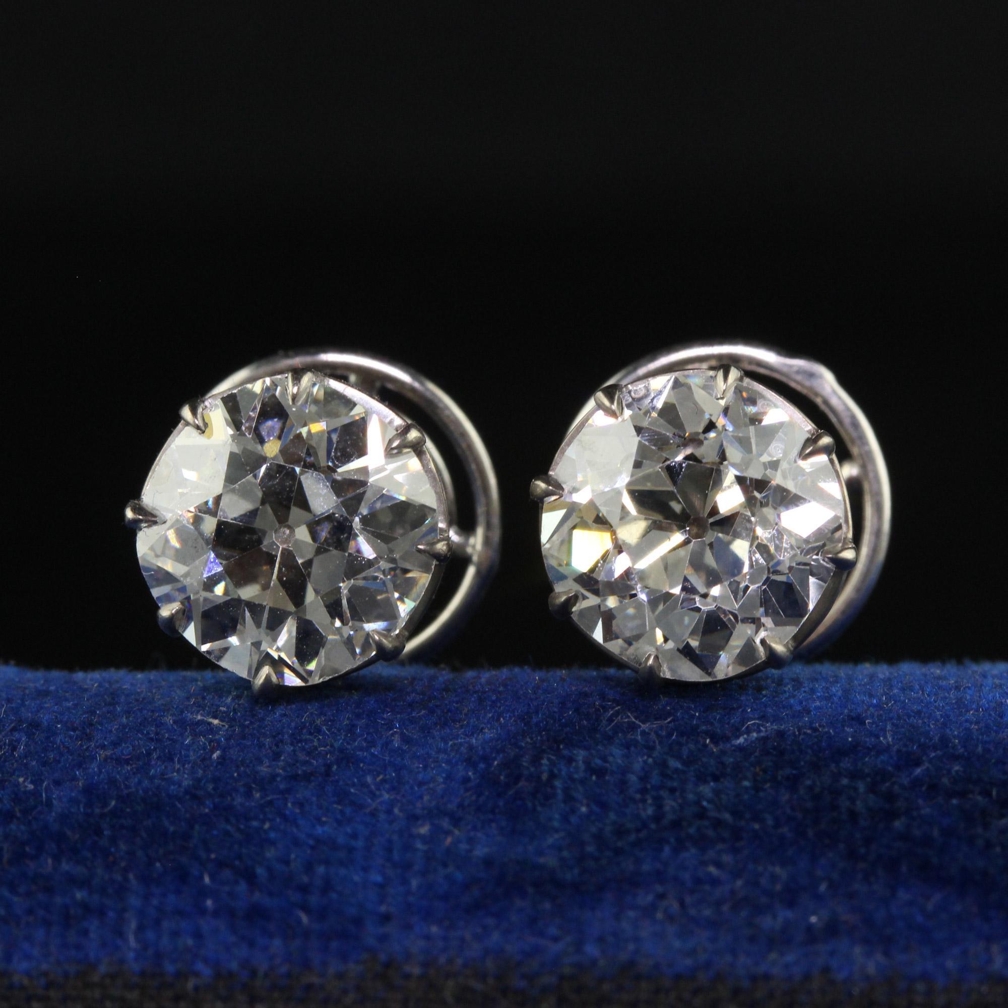 Women's Antique Art Deco Platinum Old European Diamond Stud Earrings - GIA For Sale