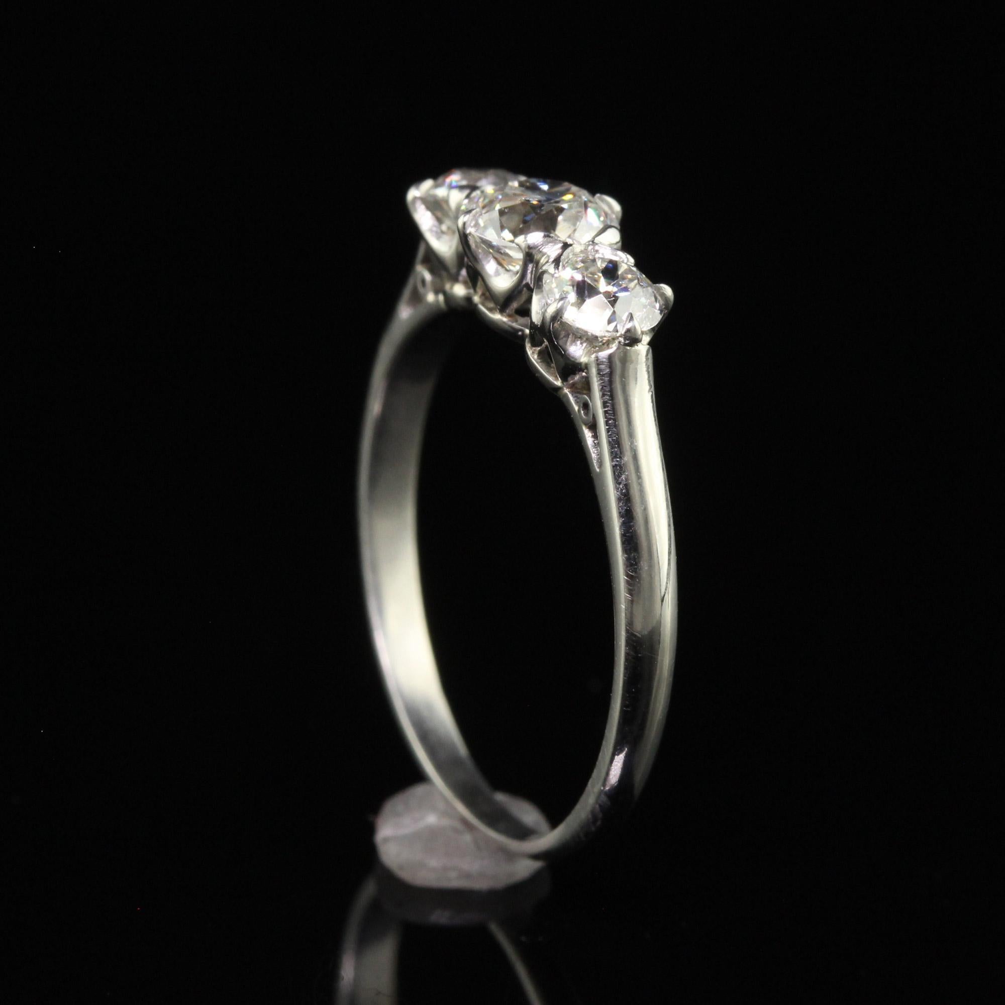 Antique Art Deco Platinum Old European Diamond Three Stone Ring For Sale 1