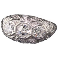 Antiker Art Deco Platin Alt Europäischer Diamant Dreistein Ring