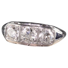 Antique Art Deco Platinum Old European Diamond Three Stone Ring