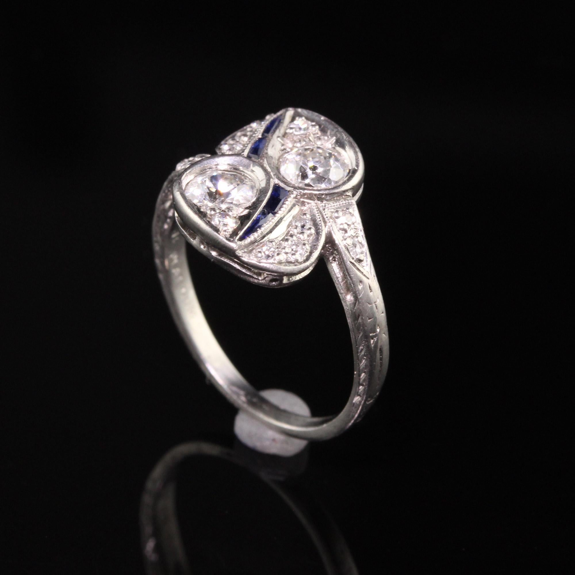 Women's Antique Art Deco Platinum Old European Diamond Toi et Moi Ring