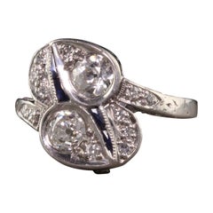 Antiker Art Deco Platin Alt Europäischer Diamant Toi et Moi Ring