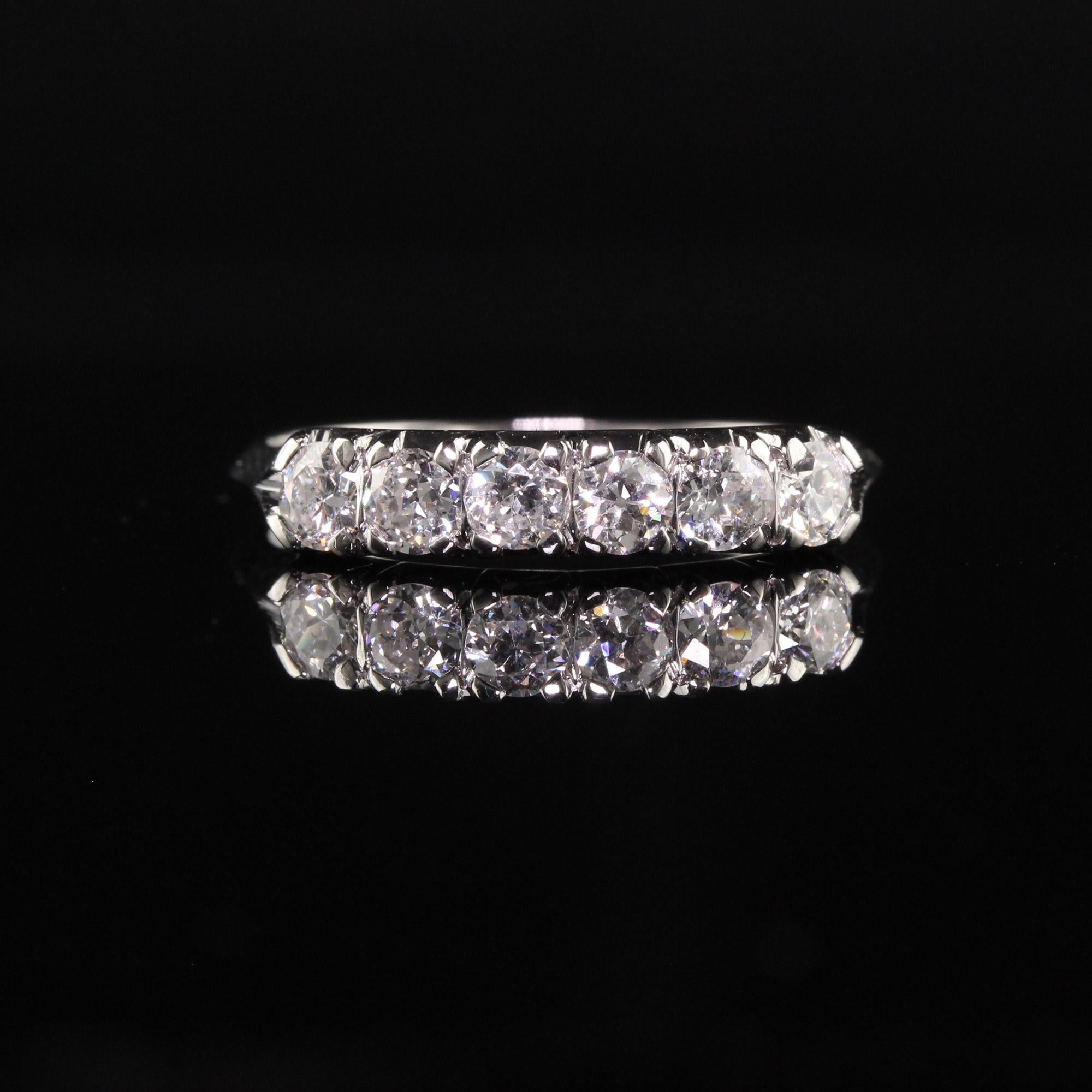 Antique Art Deco Platinum Old European Diamond Wedding Band In Good Condition In Great Neck, NY