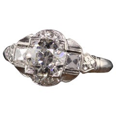 Antique Art Deco Platinum Old European French Cut Diamond Engagement Ring, GIA