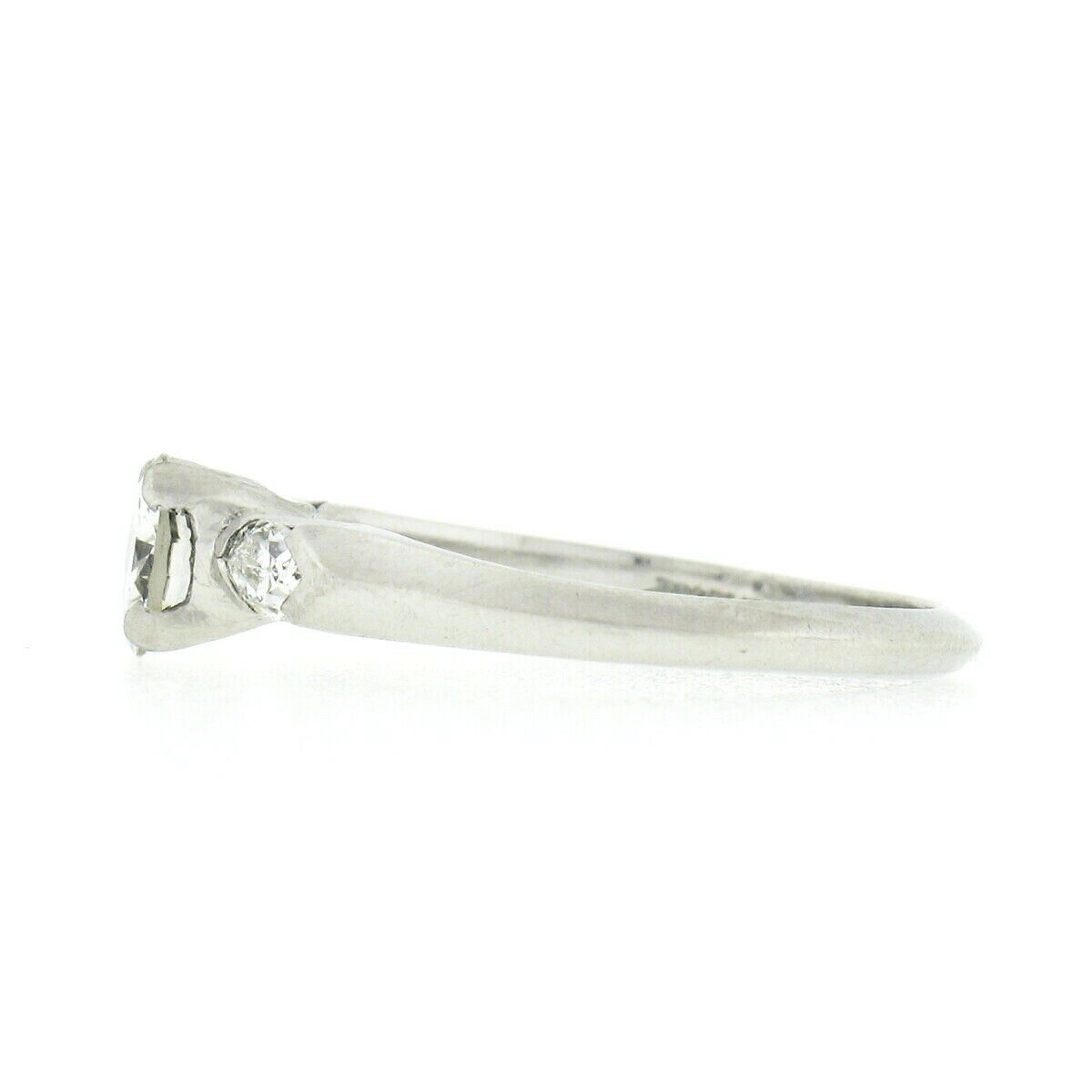 Old European Cut Antique Art Deco Platinum Old European Marquise Diamond 3 Stone Engagement Ring For Sale