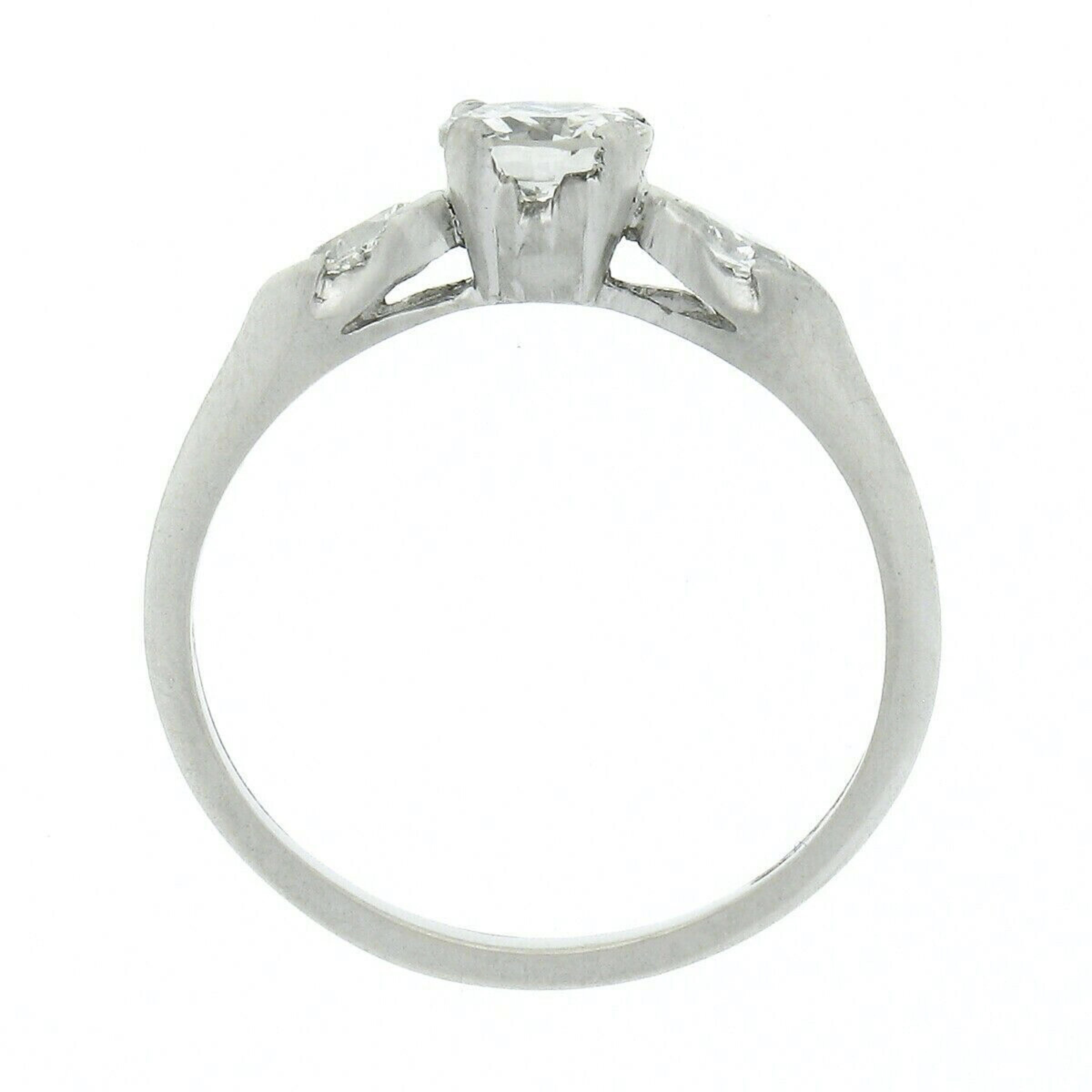 Women's Antique Art Deco Platinum Old European Marquise Diamond 3 Stone Engagement Ring For Sale