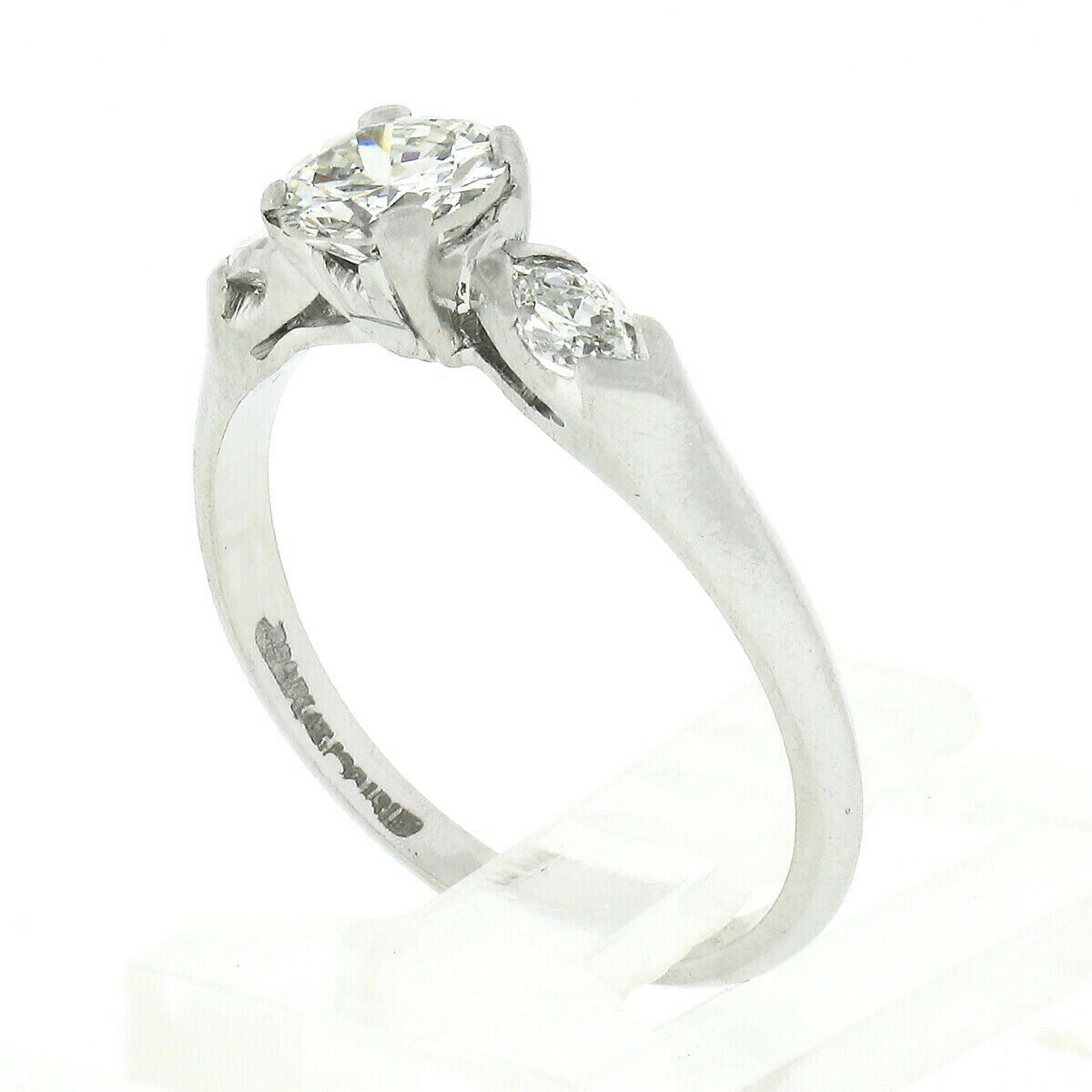 Antique Art Deco Platinum Old European Marquise Diamond 3 Stone Engagement Ring For Sale 1