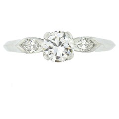 Antique Art Deco Platinum Old European Marquise Diamond 3 Stone Engagement Ring