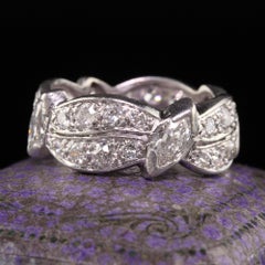 Antique Art Deco Platinum Old European Marquise Diamond Eternity Ring