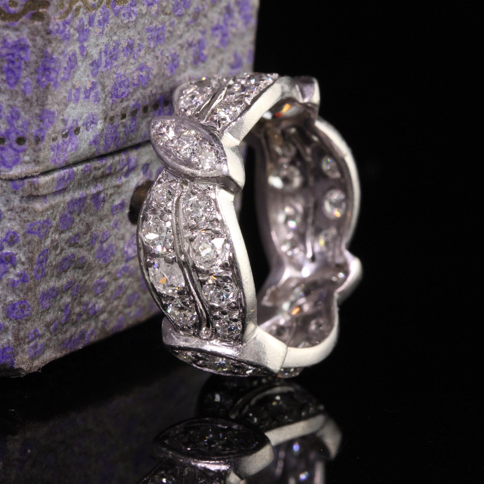 Women's Antique Art Deco Platinum Old European Marquise Diamond Eternity Ring For Sale