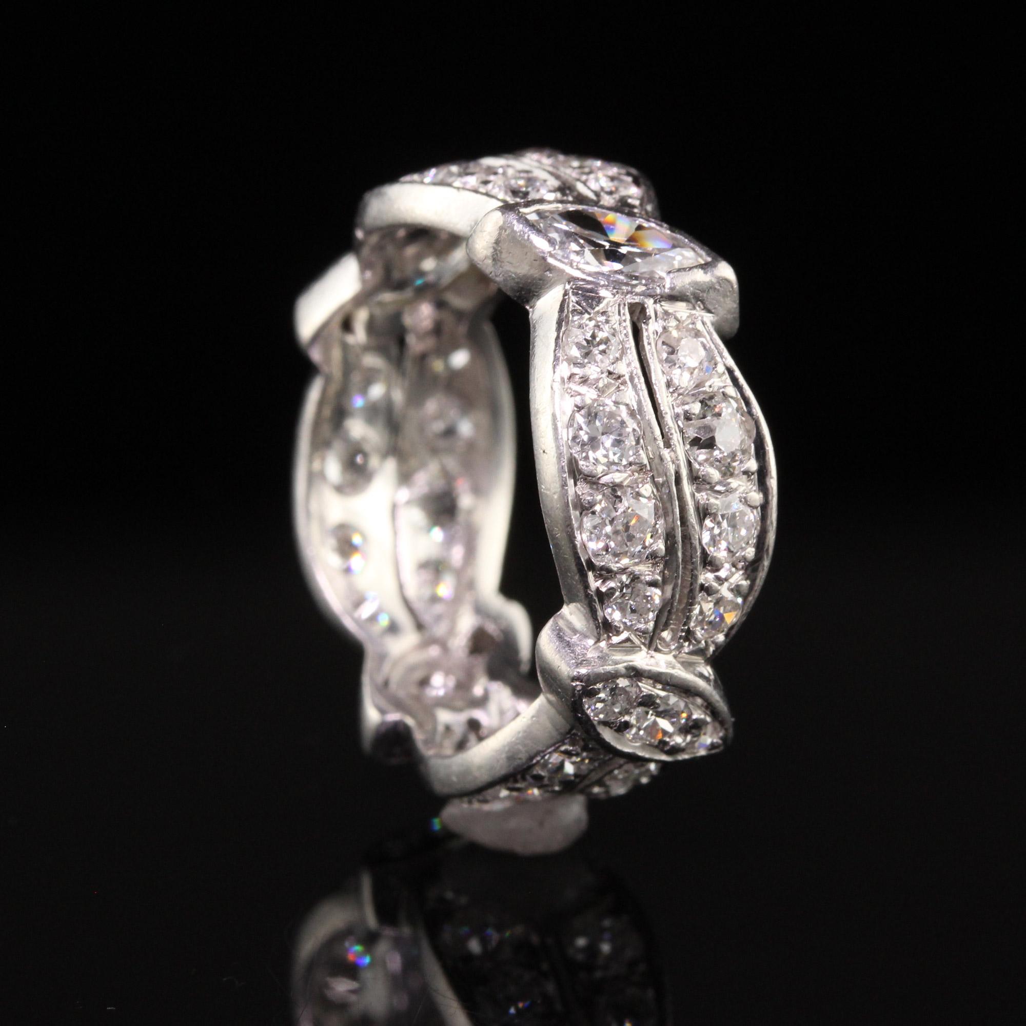 Antique Art Deco Platinum Old European Marquise Diamond Eternity Ring For Sale 2