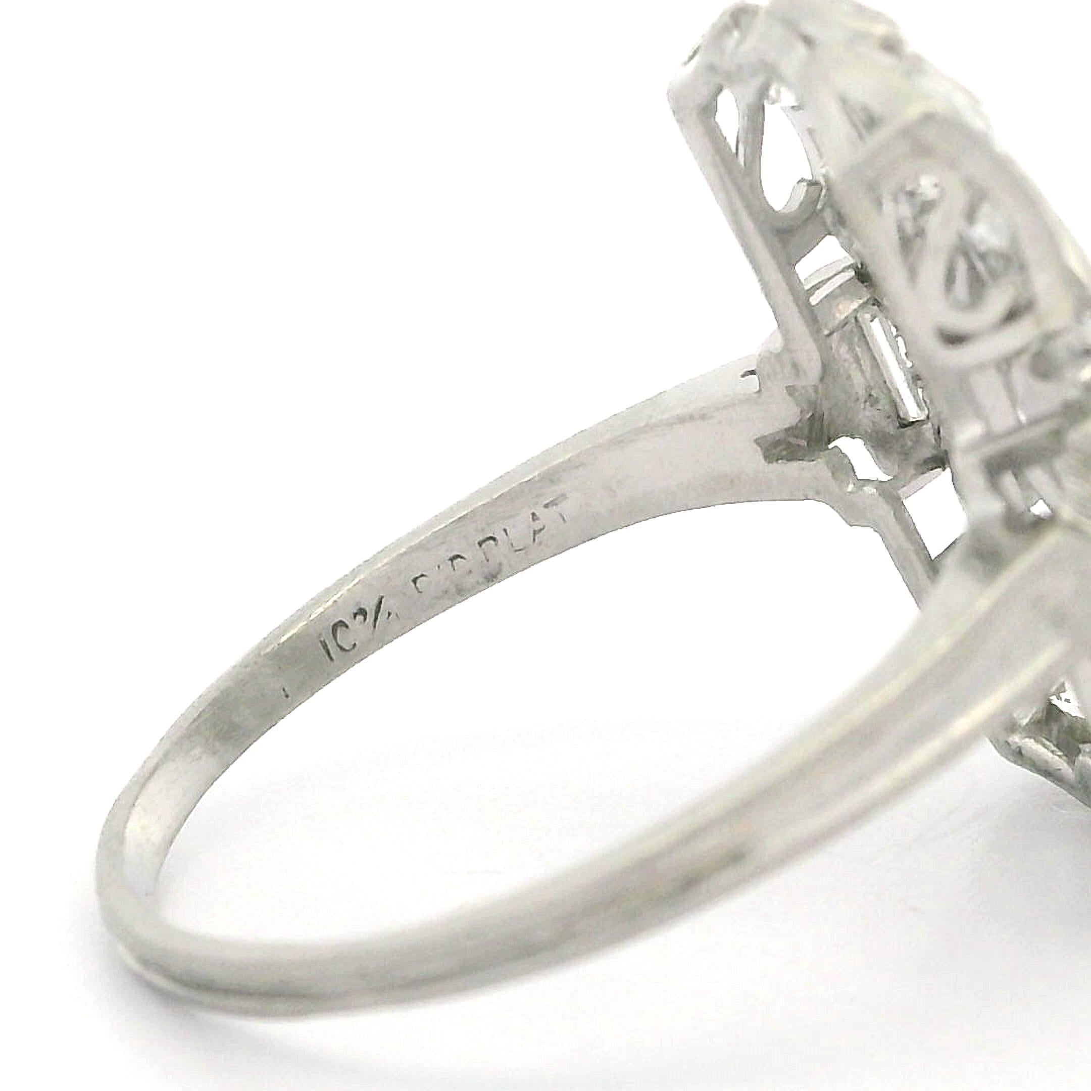 Antique Art Deco Platinum Old Marquise Baguette & Round Diamond Dinner Ring For Sale 2