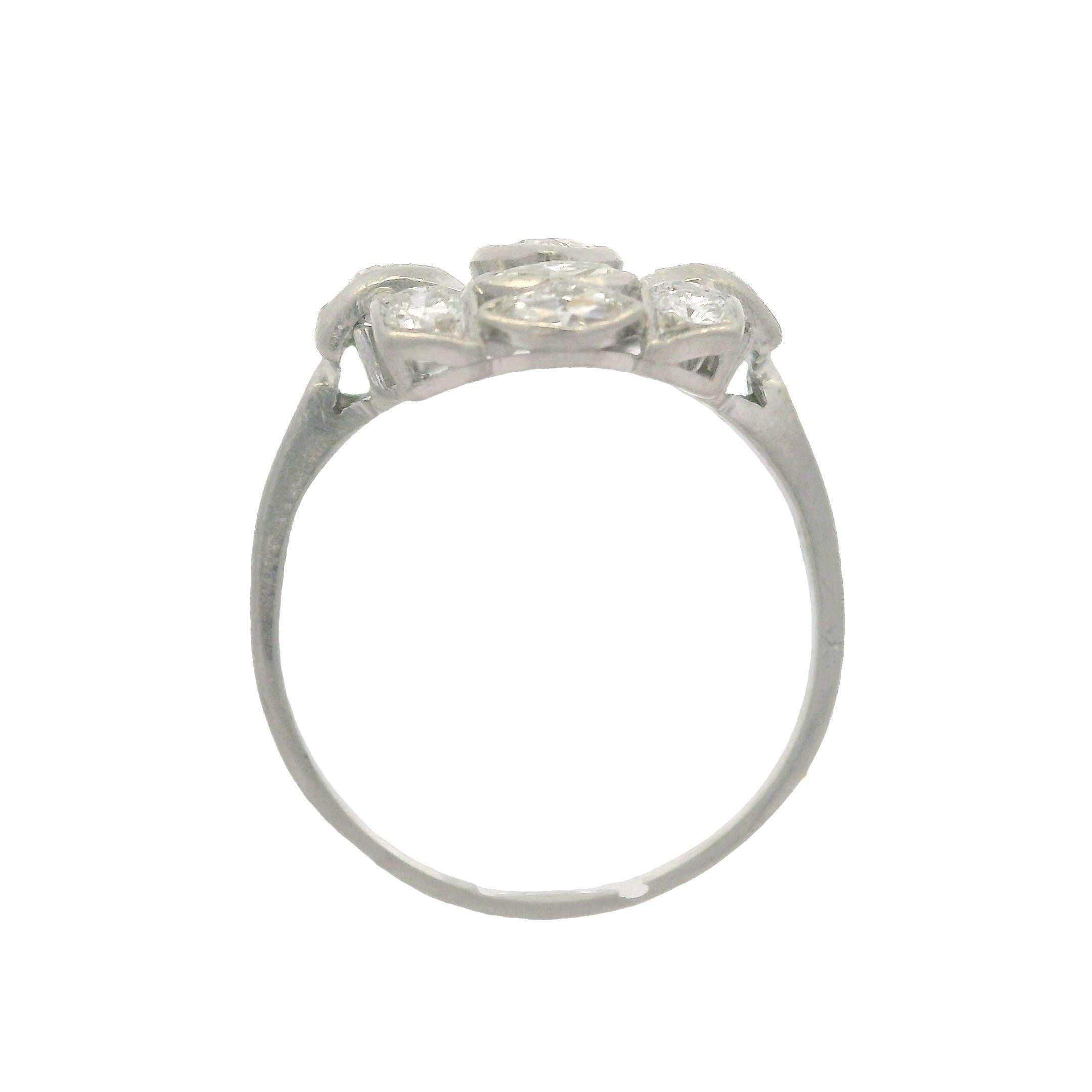 Antique Art Deco Platinum Old Marquise Baguette & Round Diamond Dinner Ring For Sale 3