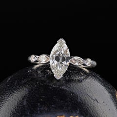 Antique Art Deco Platinum Old Marquise Cut Diamond Engagement Ring - GIA