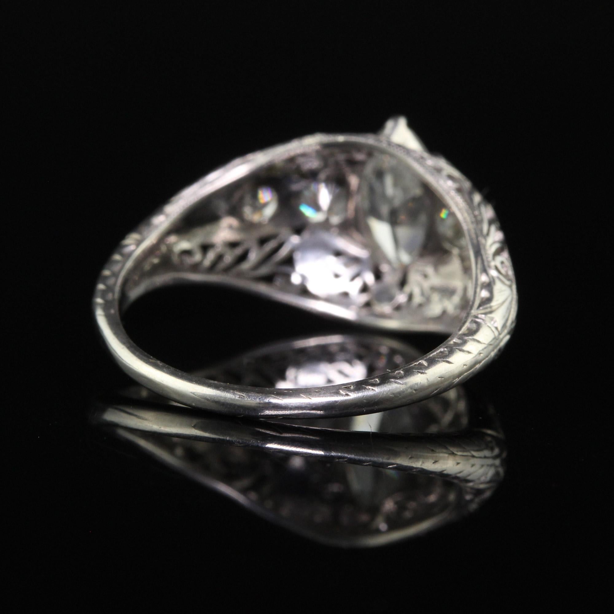 Antique Art Deco Platinum Old Marquise Cut Diamond Engagement Ring - GIA For Sale 1