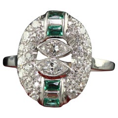 Bague cocktail Art déco ancienne en platine avec diamant marquise ancien