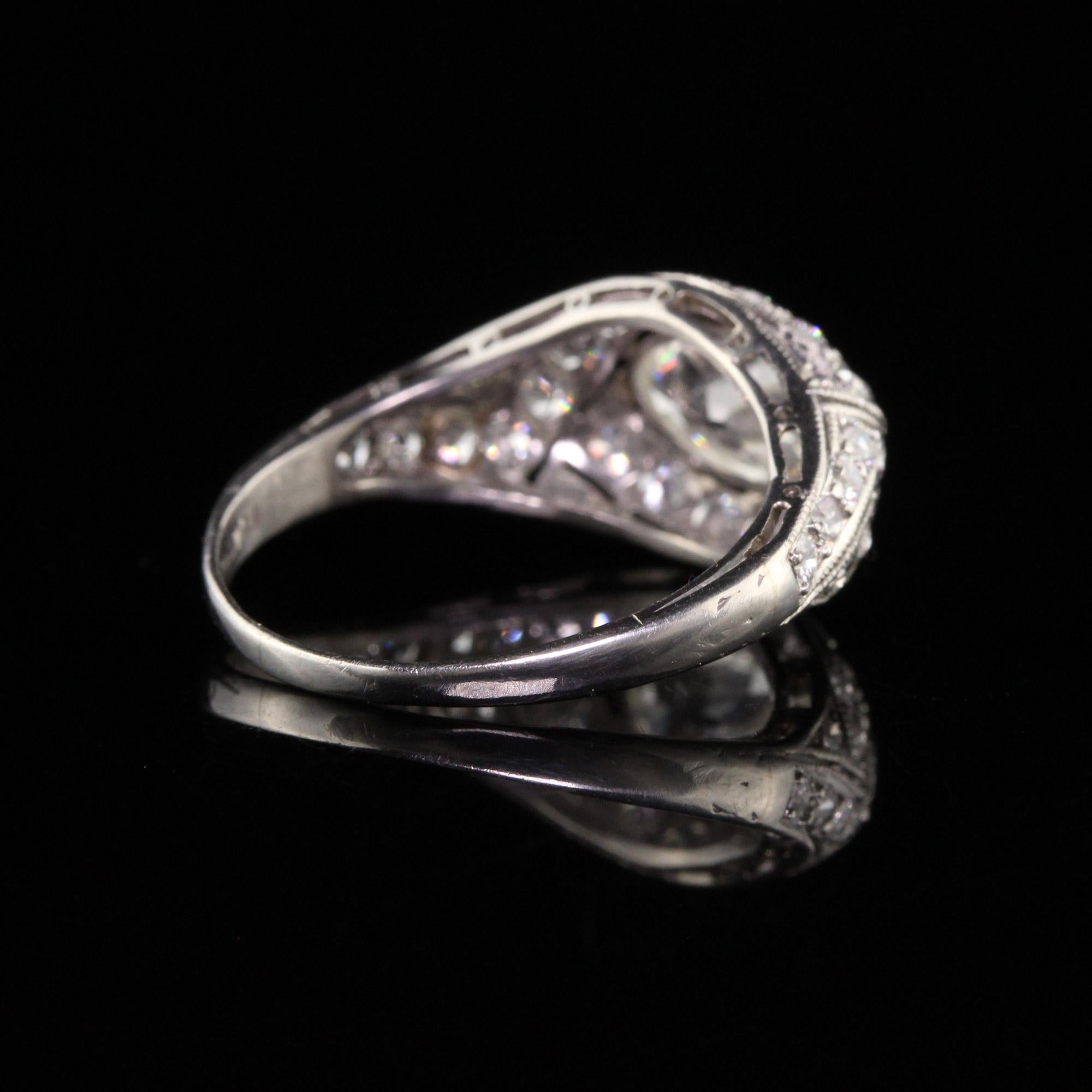 Antique Art Deco Platinum Old Marquise Diamond Filigree Engagement Ring, GIA For Sale 2