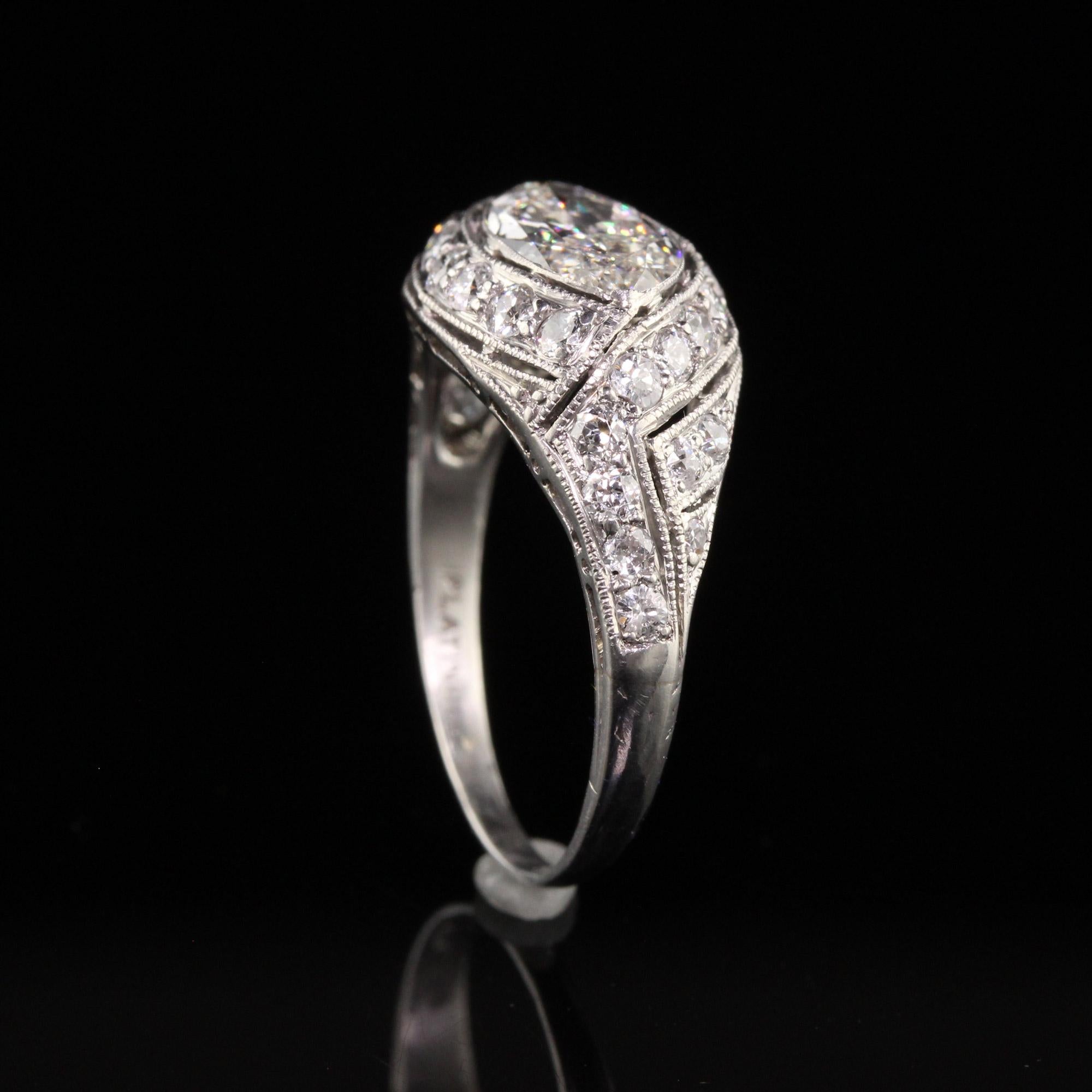 Antique Art Deco Platinum Old Marquise Diamond Filigree Engagement Ring, GIA For Sale 3