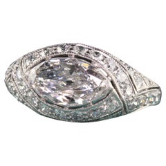 Antique Art Deco Platinum Old Marquise Diamond Filigree Engagement Ring, GIA