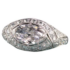 Anello di fidanzamento antico Art Deco in platino con diamante marquise in filigrana, GIA