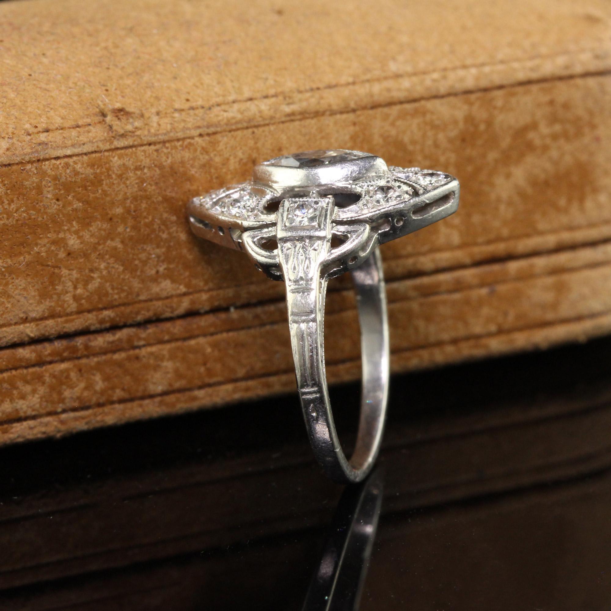 Marquise Cut Antique Art Deco Platinum Old Marquise Diamond Filigree Shield Ring For Sale