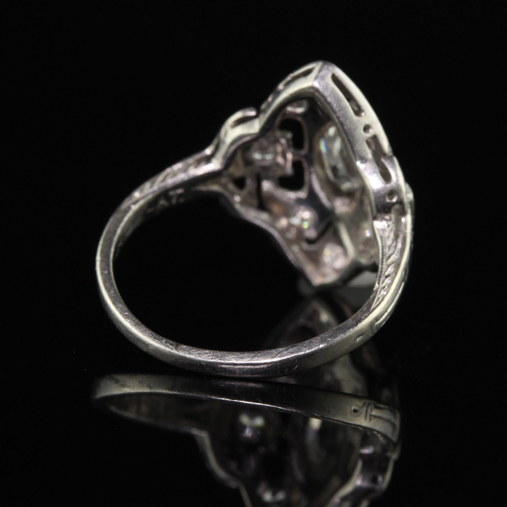Women's Antique Art Deco Platinum Old Marquise Diamond Filigree Shield Ring For Sale