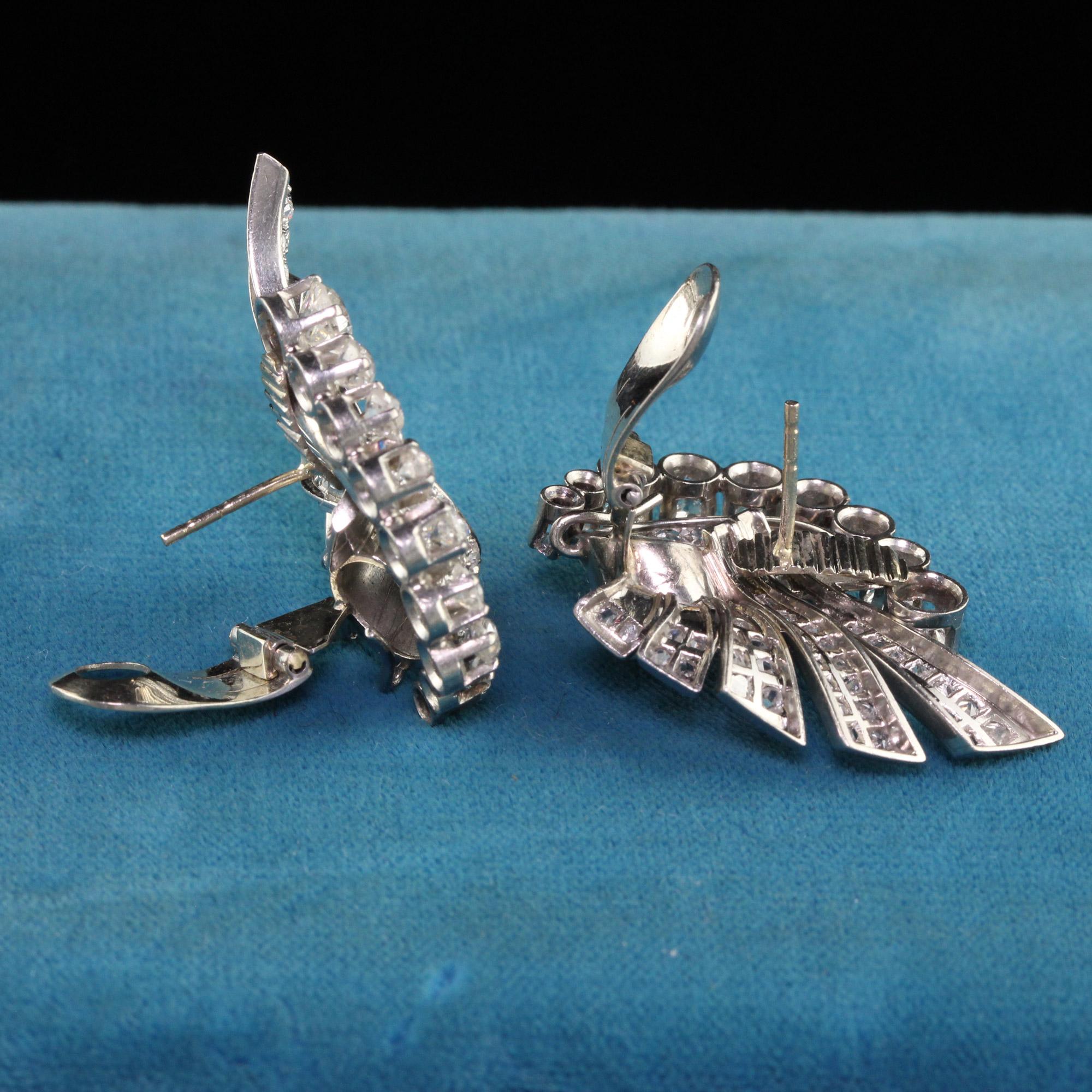 Antique Art Deco Platinum Old Mine Cut and Rose Cut Diamond Earrings In Good Condition For Sale In Great Neck, NY