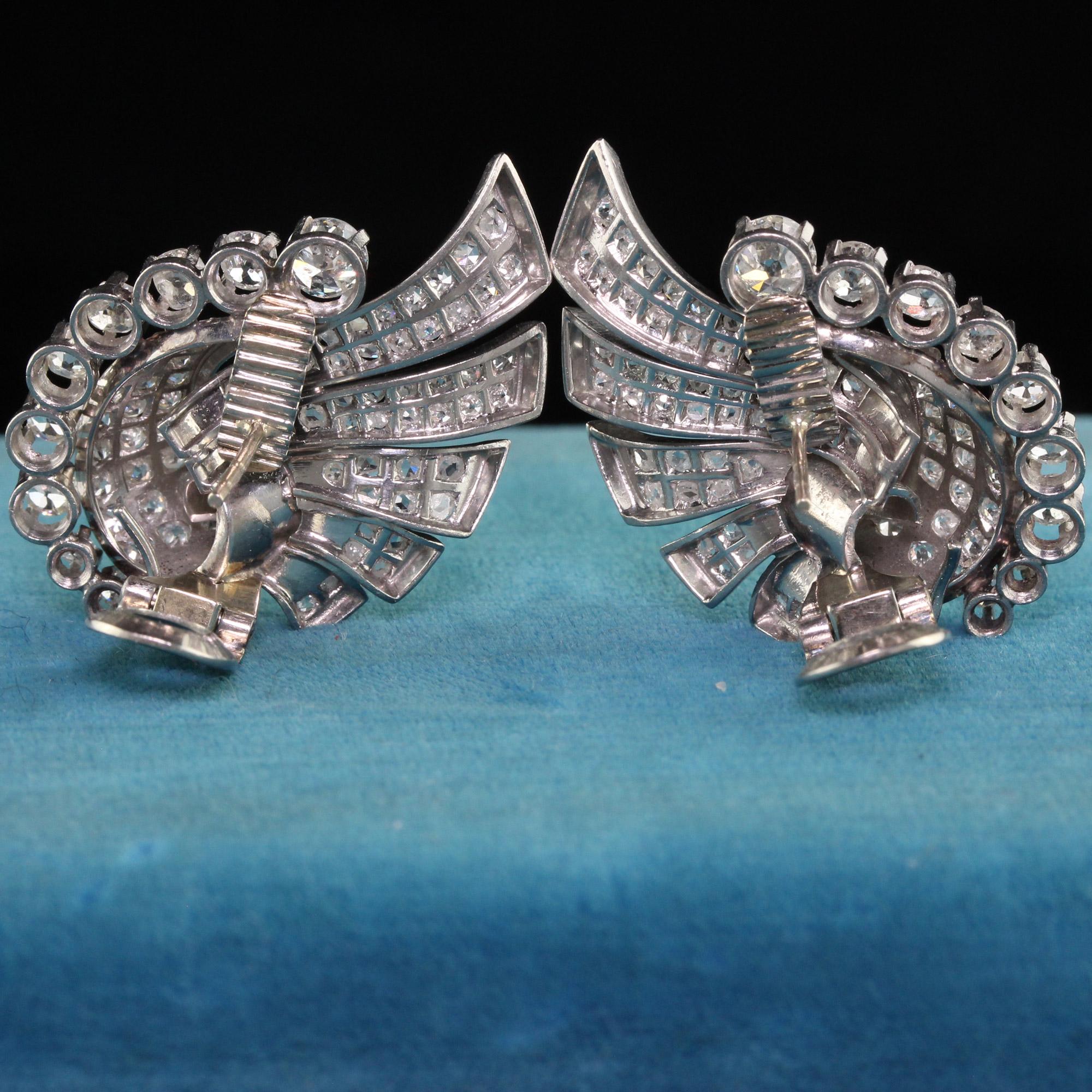 Boucles d'oreilles Art déco anciennes en platine avec diamants taille vieille mine et taille rose Bon état - En vente à Great Neck, NY