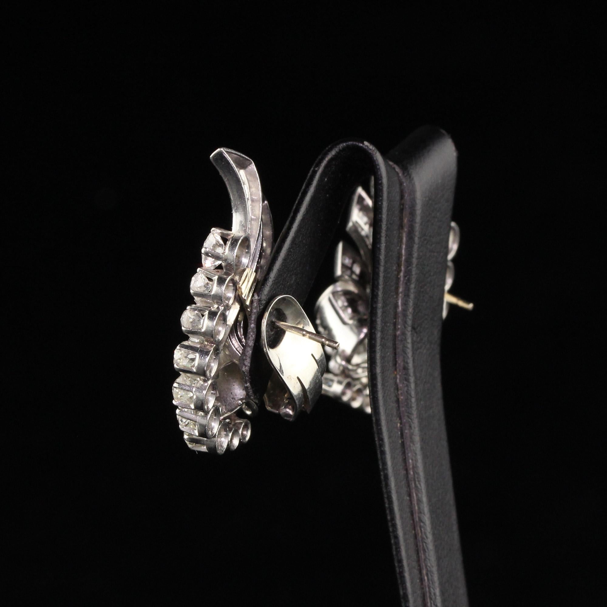 Boucles d'oreilles Art déco anciennes en platine avec diamants taille vieille mine et taille rose en vente 2