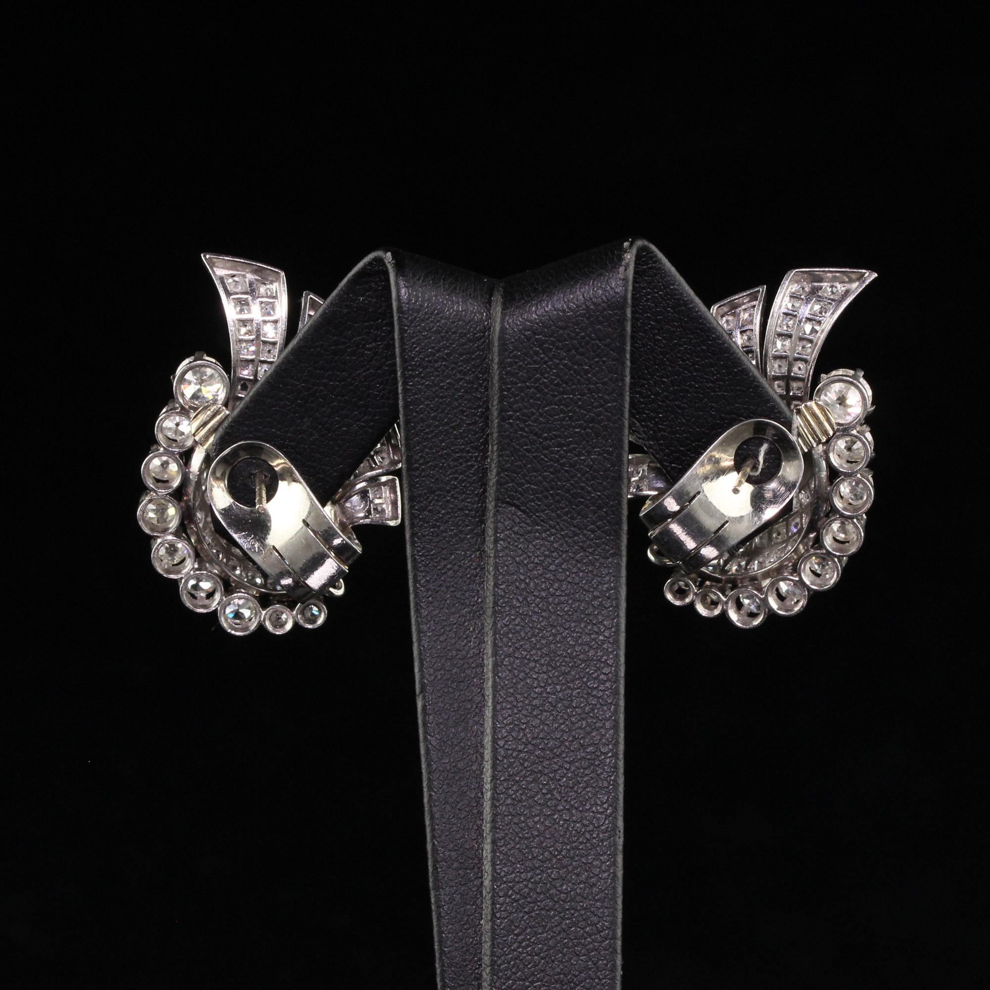 Boucles d'oreilles Art déco anciennes en platine avec diamants taille vieille mine et taille rose en vente 3