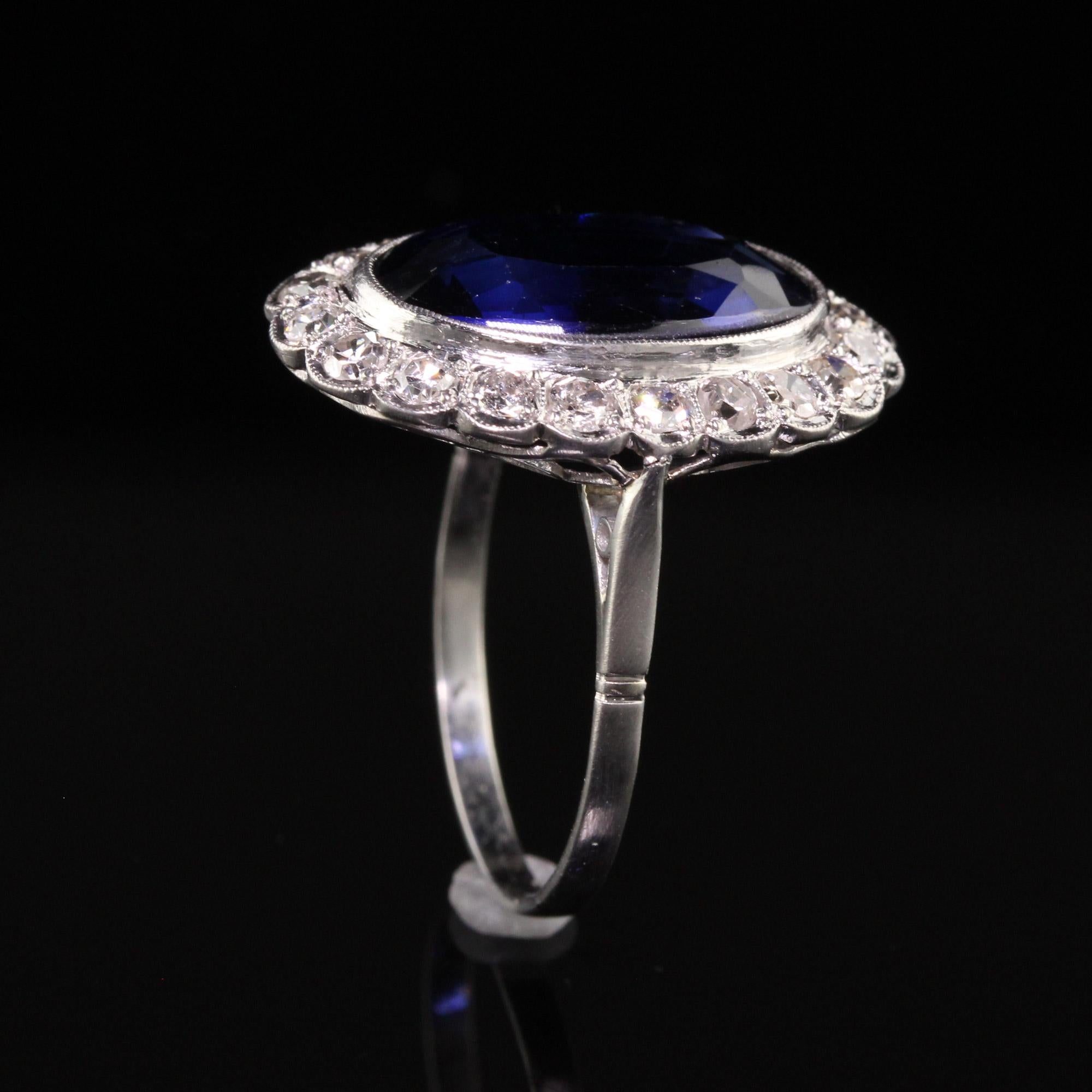 Women's Antique Art Deco Platinum Old Mine Cut Diamond and Sapphire Ring
