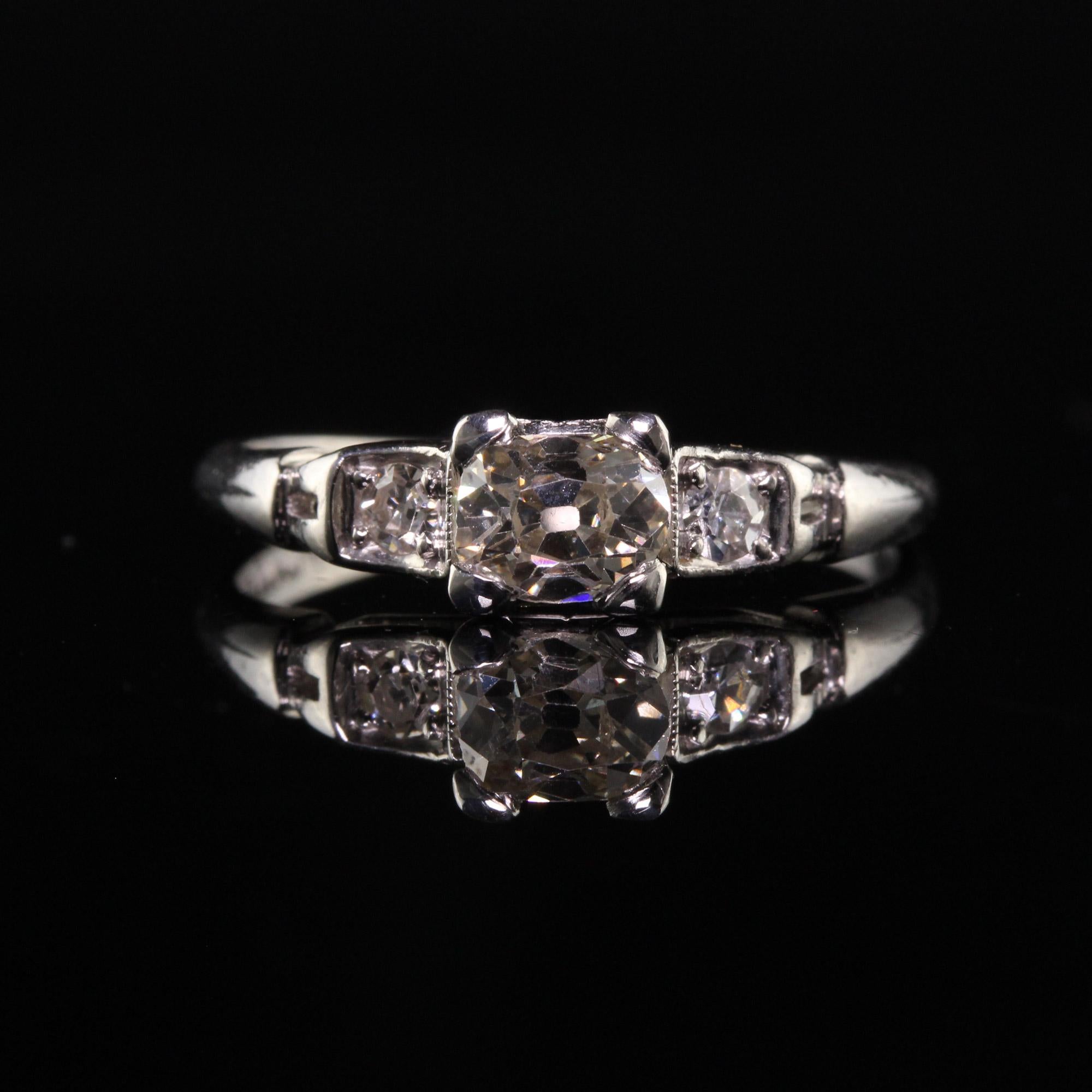 Women's Antique Art Deco Platinum Old Mine Cut Diamond Engagement Ring