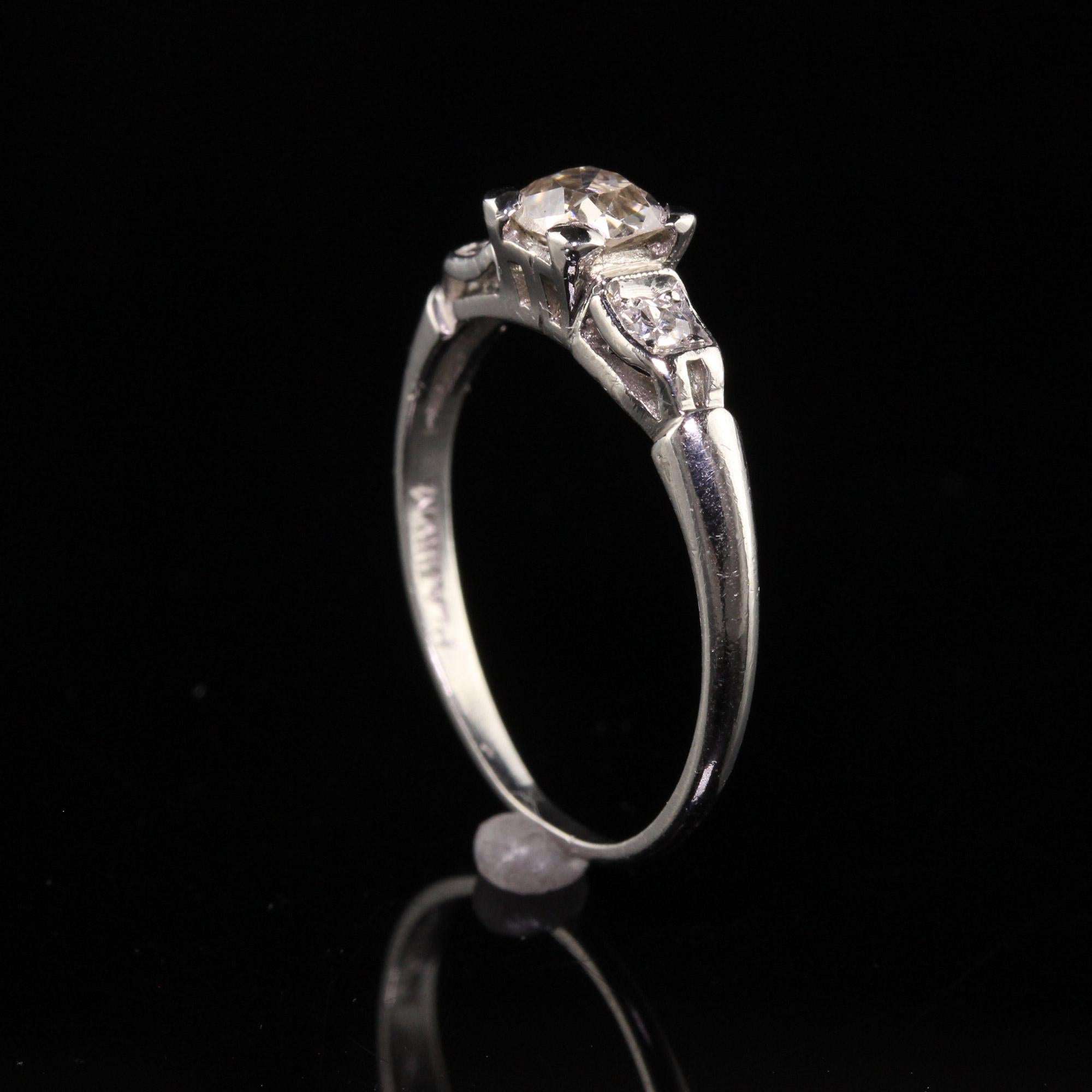 Antique Art Deco Platinum Old Mine Cut Diamond Engagement Ring 2