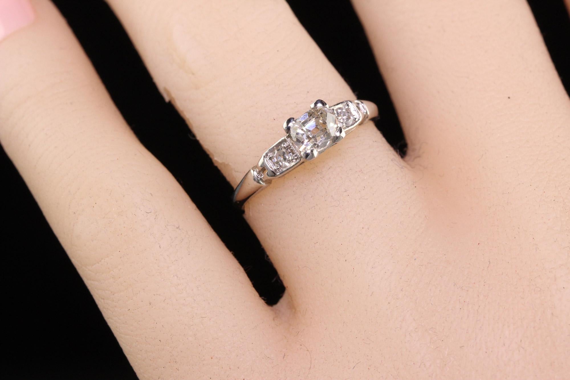 Antique Art Deco Platinum Old Mine Cut Diamond Engagement Ring 3