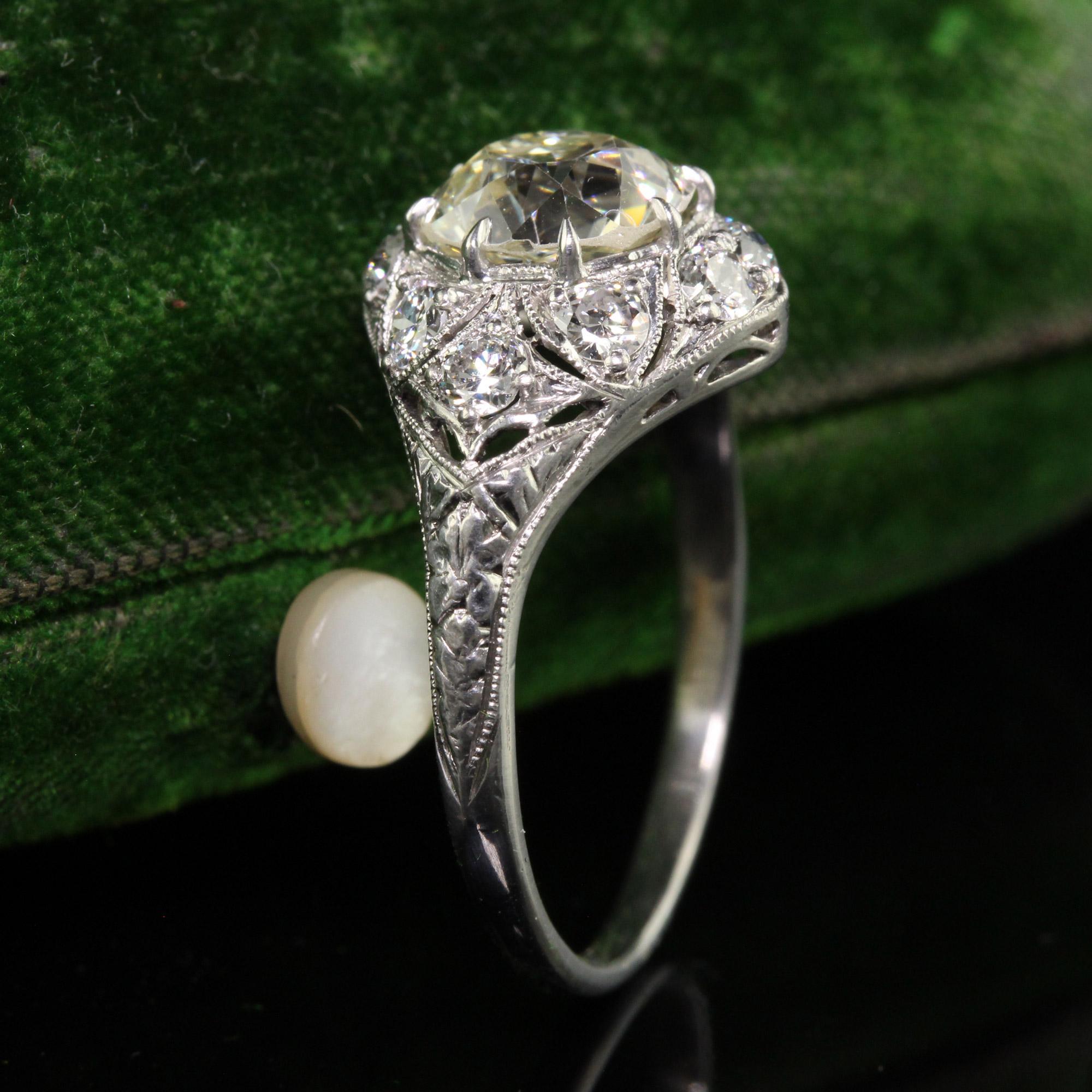 Antique Art Deco Platinum Old Mine Cut Diamond Engagement Ring - GIA In Good Condition For Sale In Great Neck, NY