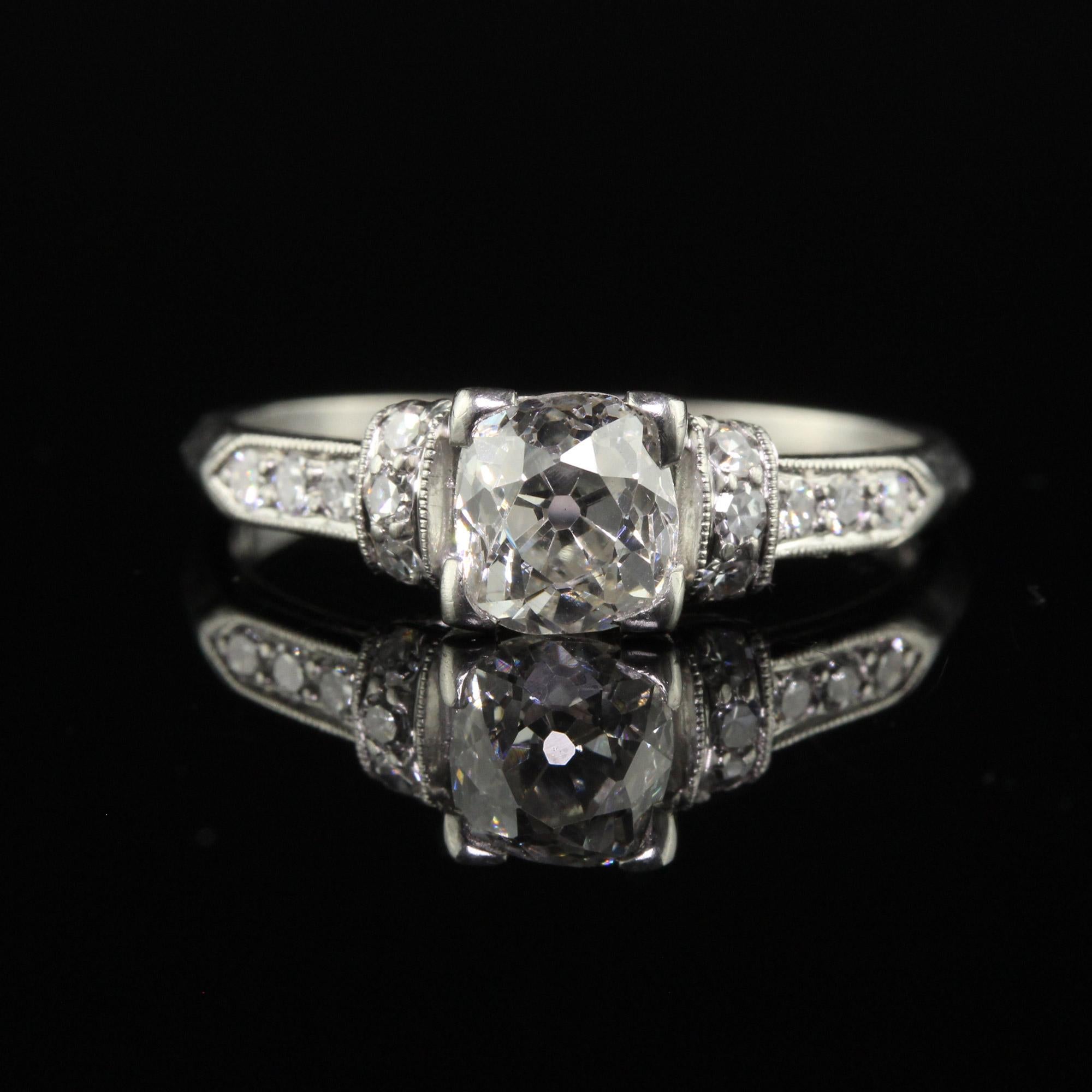 Antiker Art-Déco-Verlobungsring aus Platin mit Diamanten im alten Minenschliff - GIA (Alteuropäischer Brillantschliff)