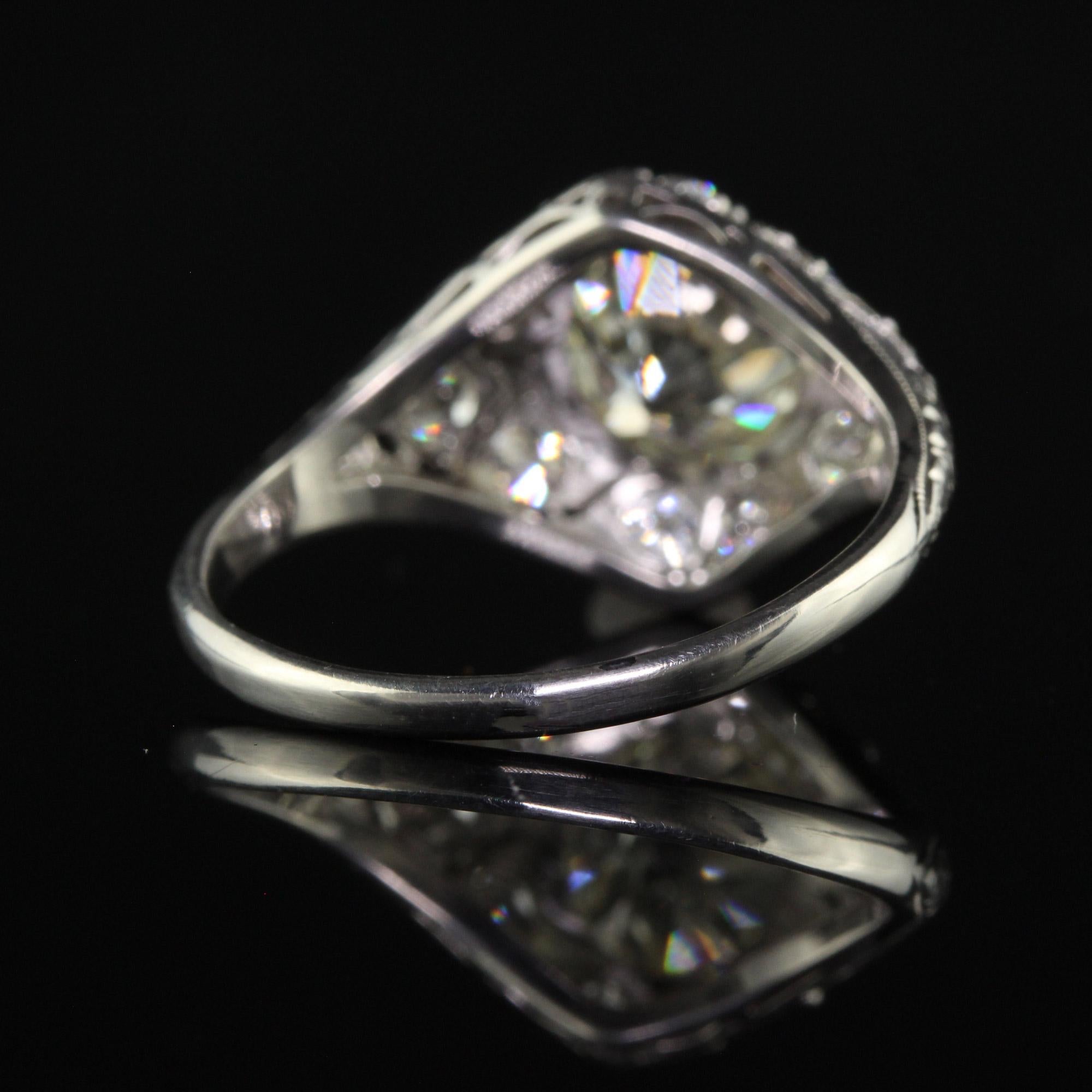 Antique Art Deco Platinum Old Mine Cut Diamond Engagement Ring - GIA For Sale 1