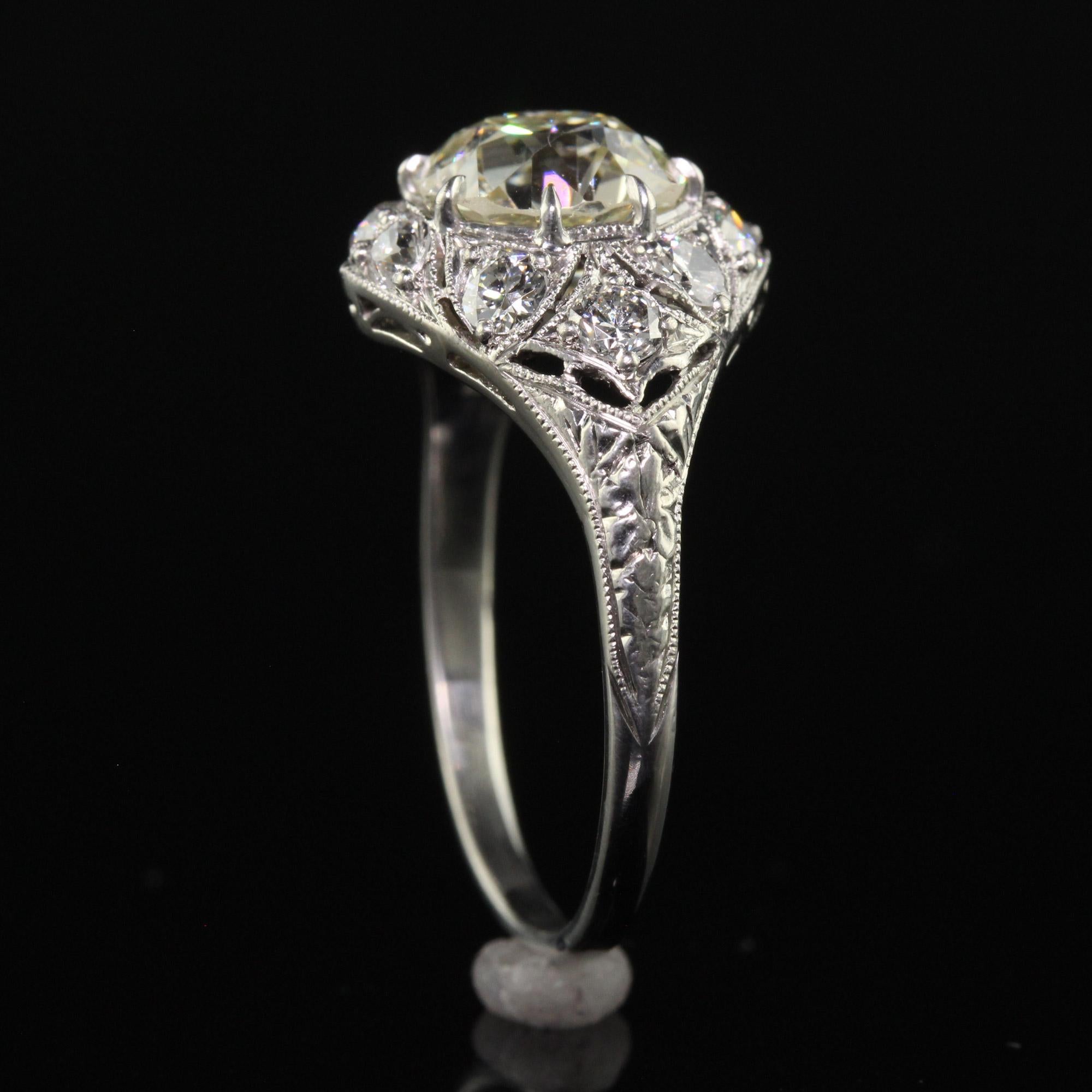 Antique Art Deco Platinum Old Mine Cut Diamond Engagement Ring - GIA For Sale 2
