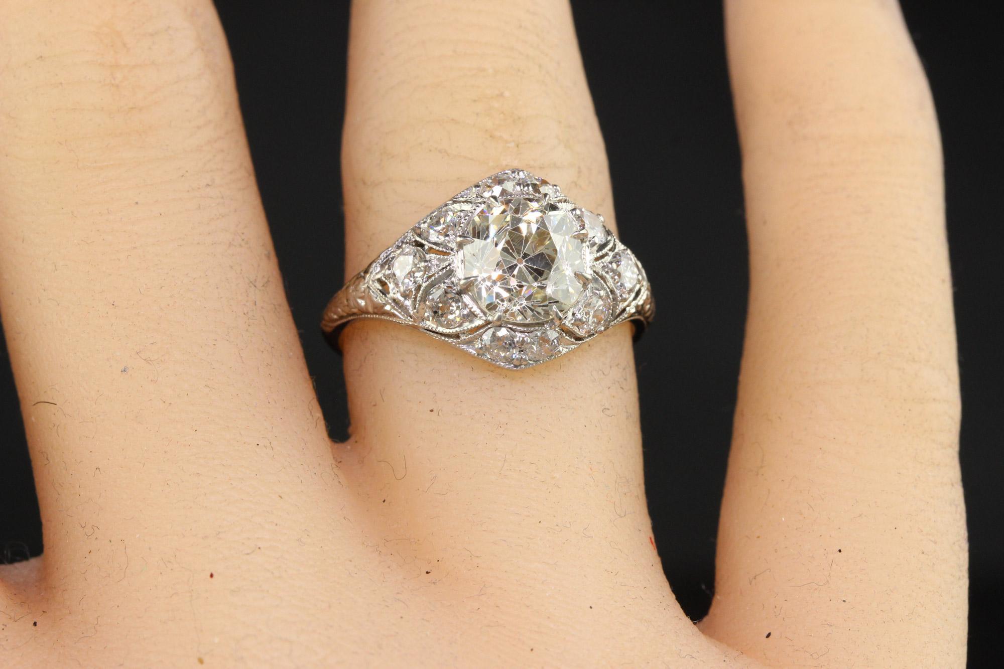 Antique Art Deco Platinum Old Mine Cut Diamond Engagement Ring - GIA For Sale 3
