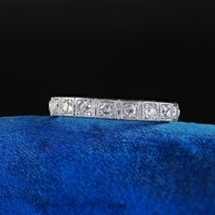 Antique Art Deco Platinum Old Mine Cut Diamond Engraved Eternity Band Ring