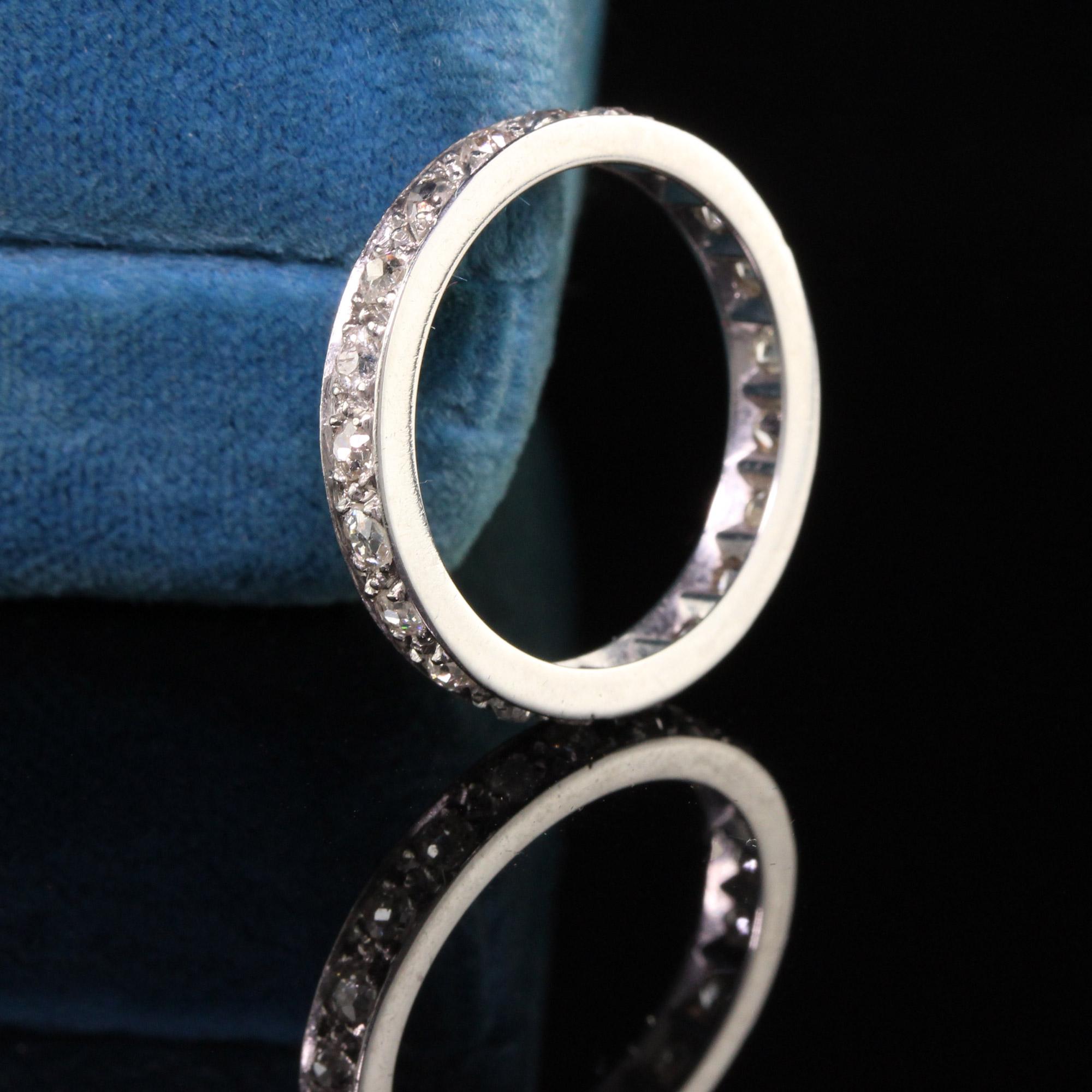 Beautiful Antique Art Deco Platinum Old Mine Cut Diamond Eternity Band. This beautiful band has old mine cut diamonds set all the way around the band.

Item #R0770

Metal: Platinum

Diamond: Approximately 1 ct

Color: H

Clarity: SI1

Weight: 3.9