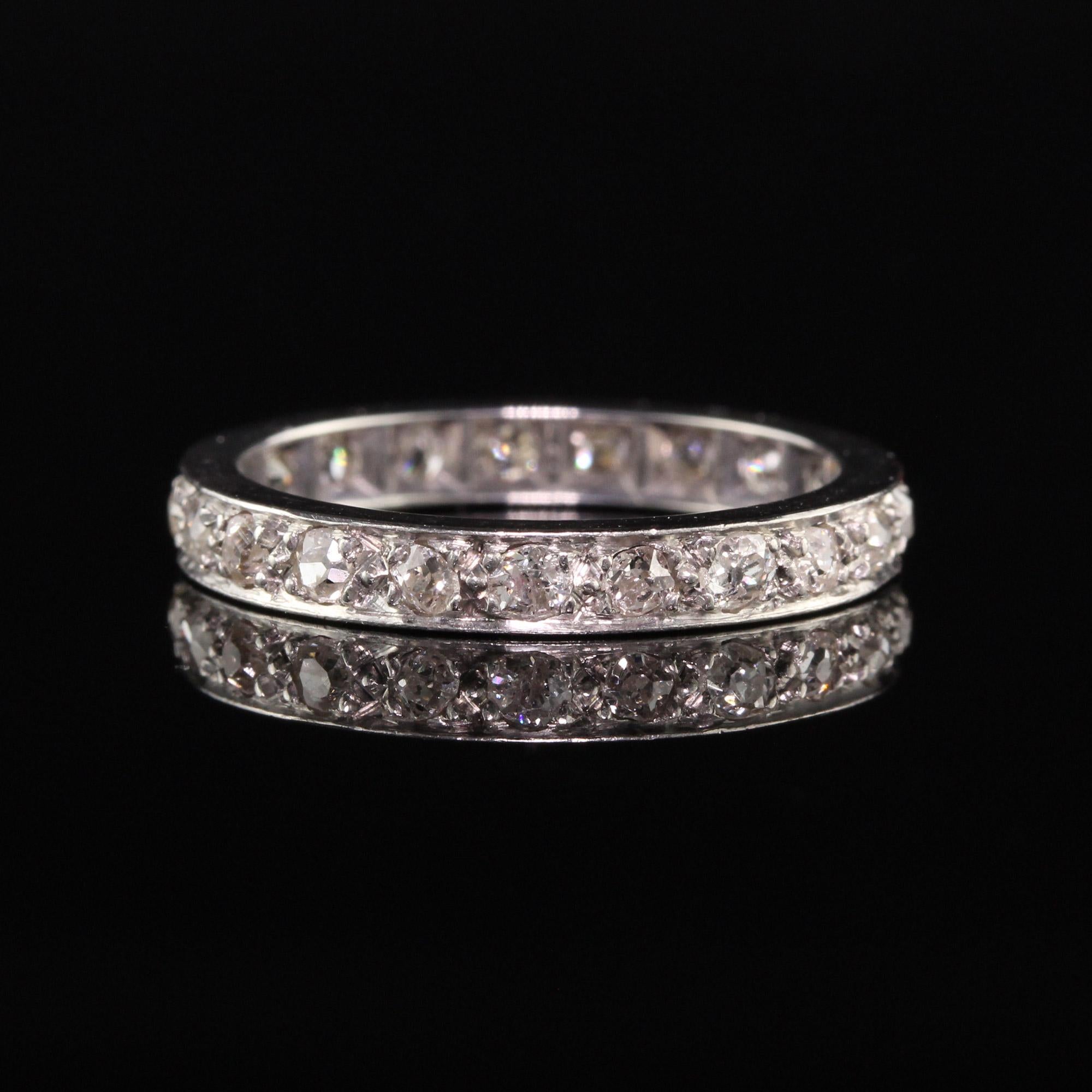 Antique Art Deco Platinum Old Mine Cut Diamond Eternity Band In Good Condition In Great Neck, NY
