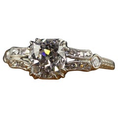 Antique Art Deco Platinum Old Mine Cut Diamond Filigree Engagement Ring - GIA