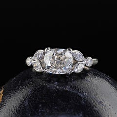 Antique Art Deco Platinum Old Mine Cut Diamond Marquise Engagement Ring - GIA
