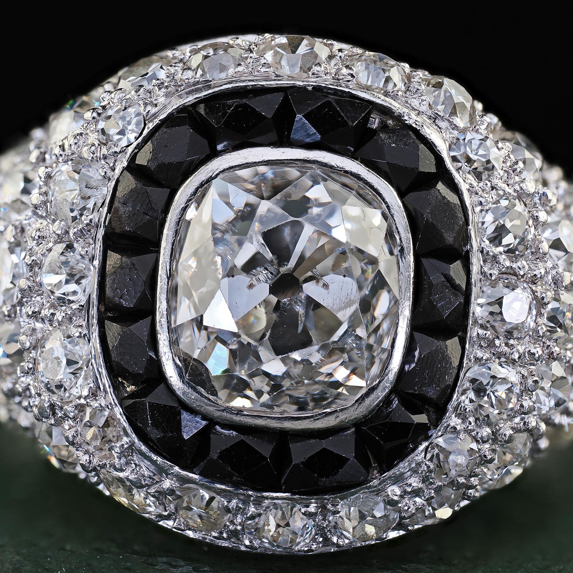 Antiker Art-Déco-Verlobungsring aus Platin mit Diamanten im alten Minenschliff und französischem Onyx-Halo Damen im Angebot